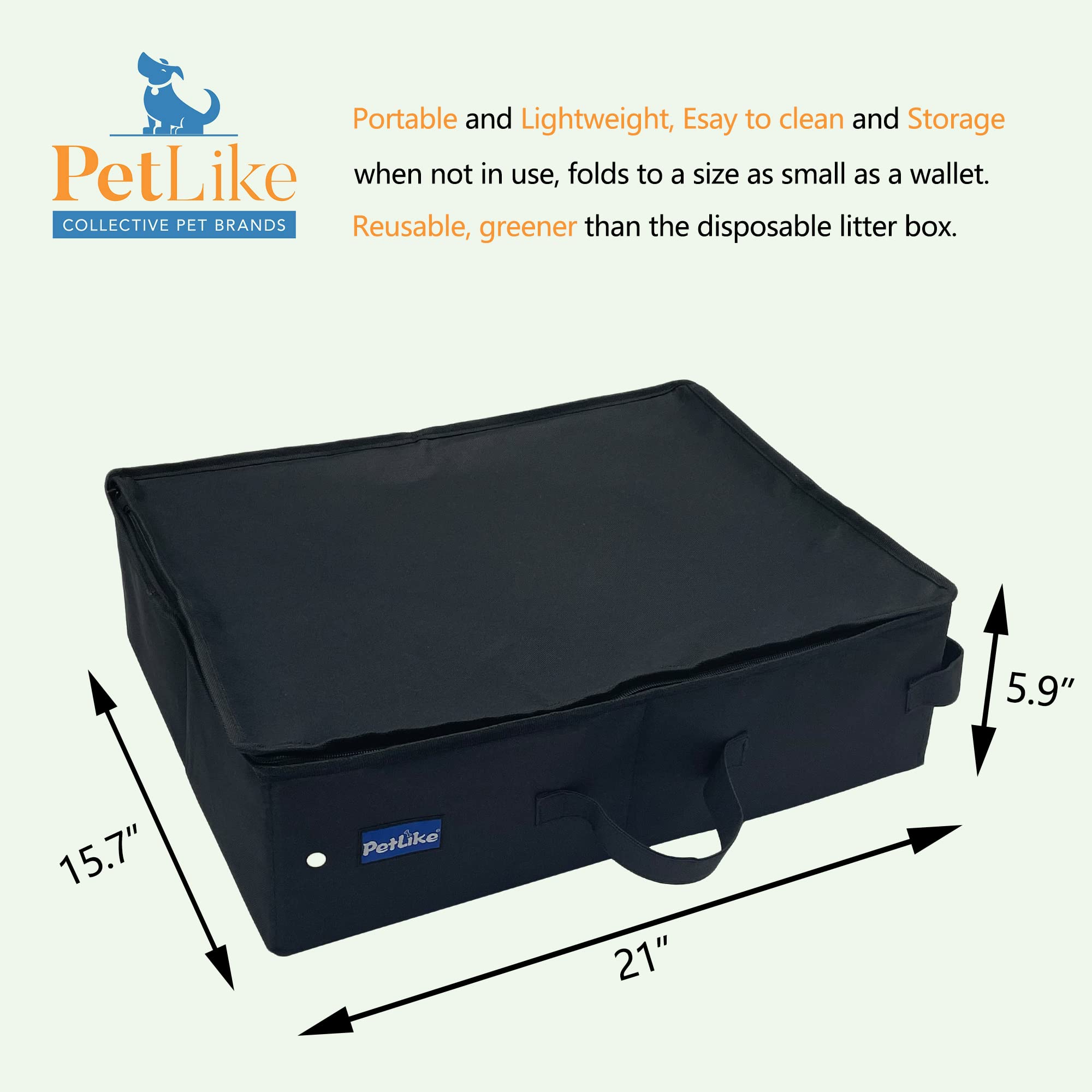 Petlike Travel Cat Litter Box, Leak-Proof Portable Litter Box, Collapsible Toilet Tray Carrier For Small Medium Cats (Large, Bla