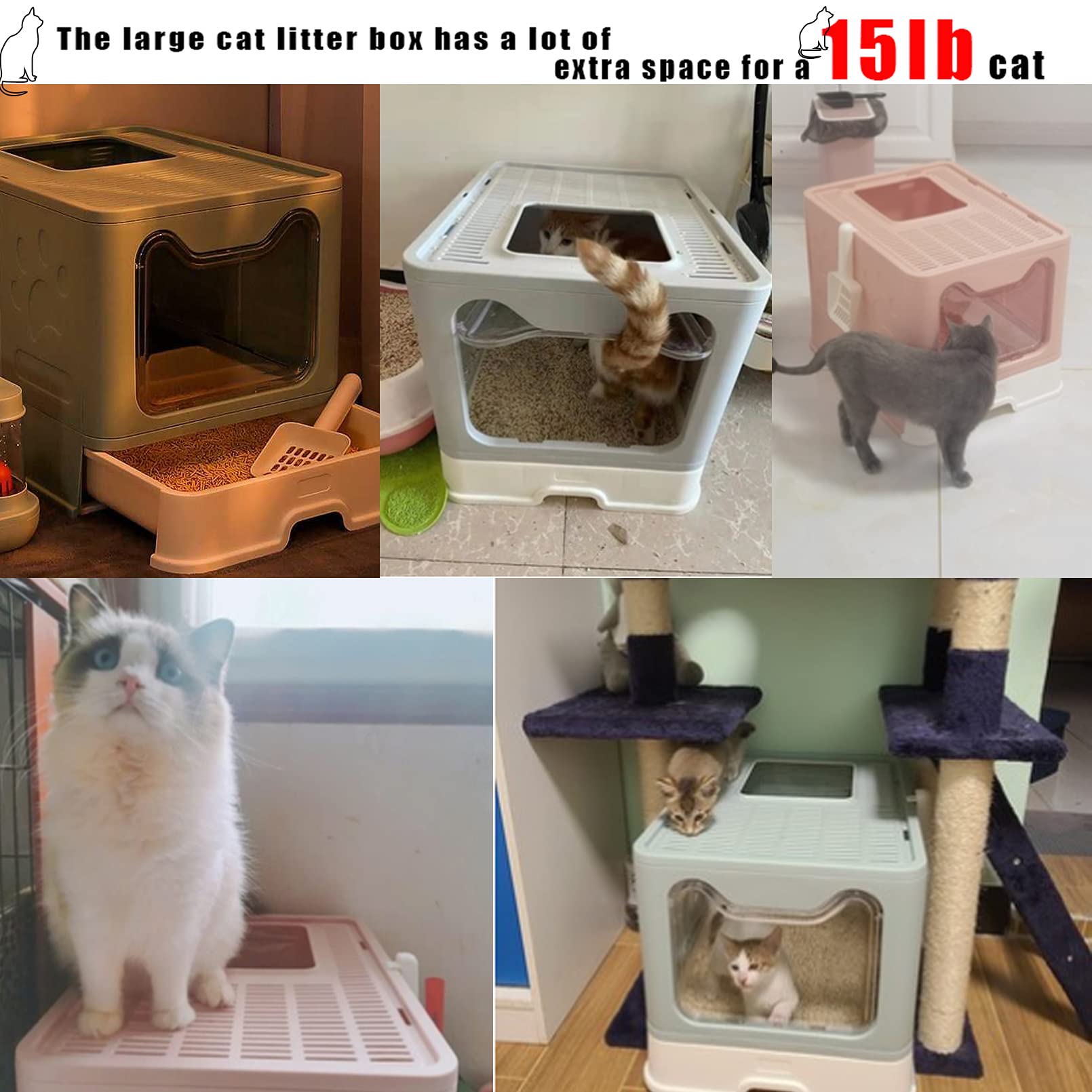 Hamiledyi Foldable Large Cat Litter Box Enclosed Cat Potty With Drawer Top Entry Type Anti-Splashing Cat Toilet With Lid And Cat Litter Scoop No Smell Cat Supplies For Cats And Kittens-Pink