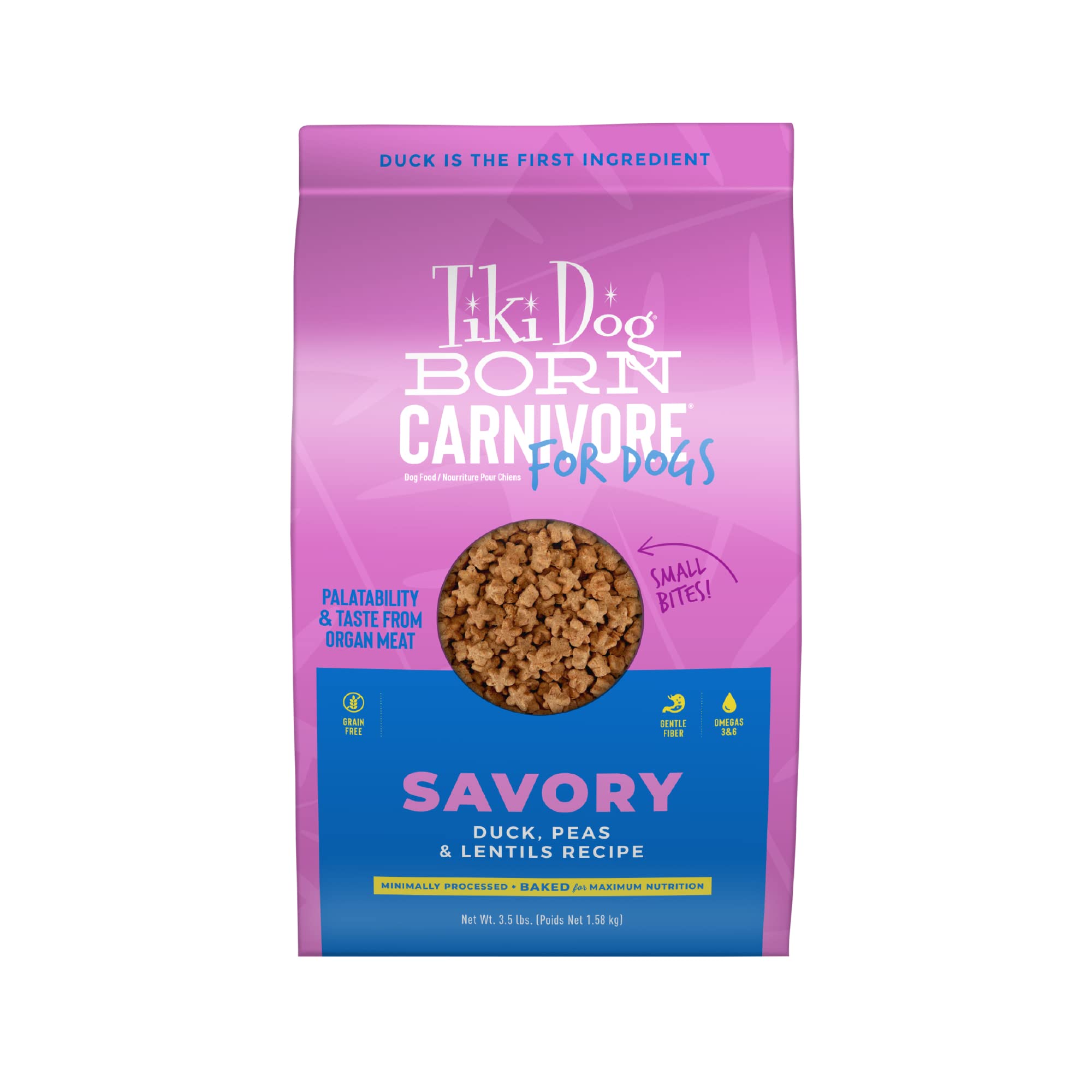 Tiki Dog Born Carnivore for Dogs, Savory Duck, Peas & Lentils Recipe, Grain Free Baked Kibble for Maximum Nutrition, For Adult D