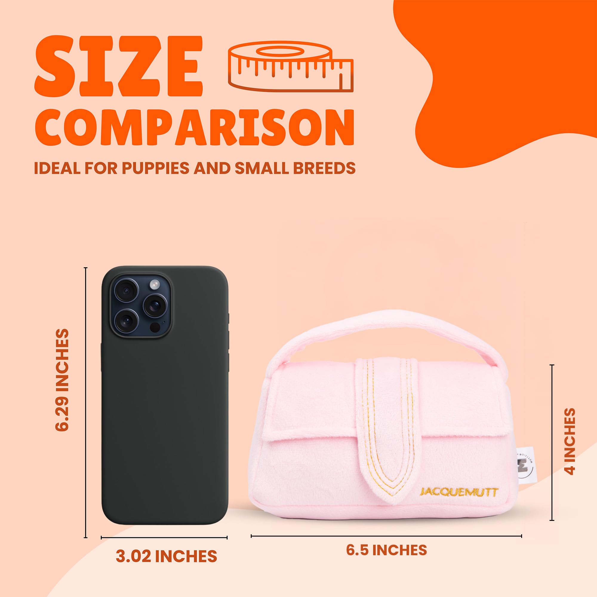 Muttzie Jacquemutt Handbag - Adorable Plush Parody Dog Toy with Dual Squeaker for Engaging and Safe Playtime for Dogs