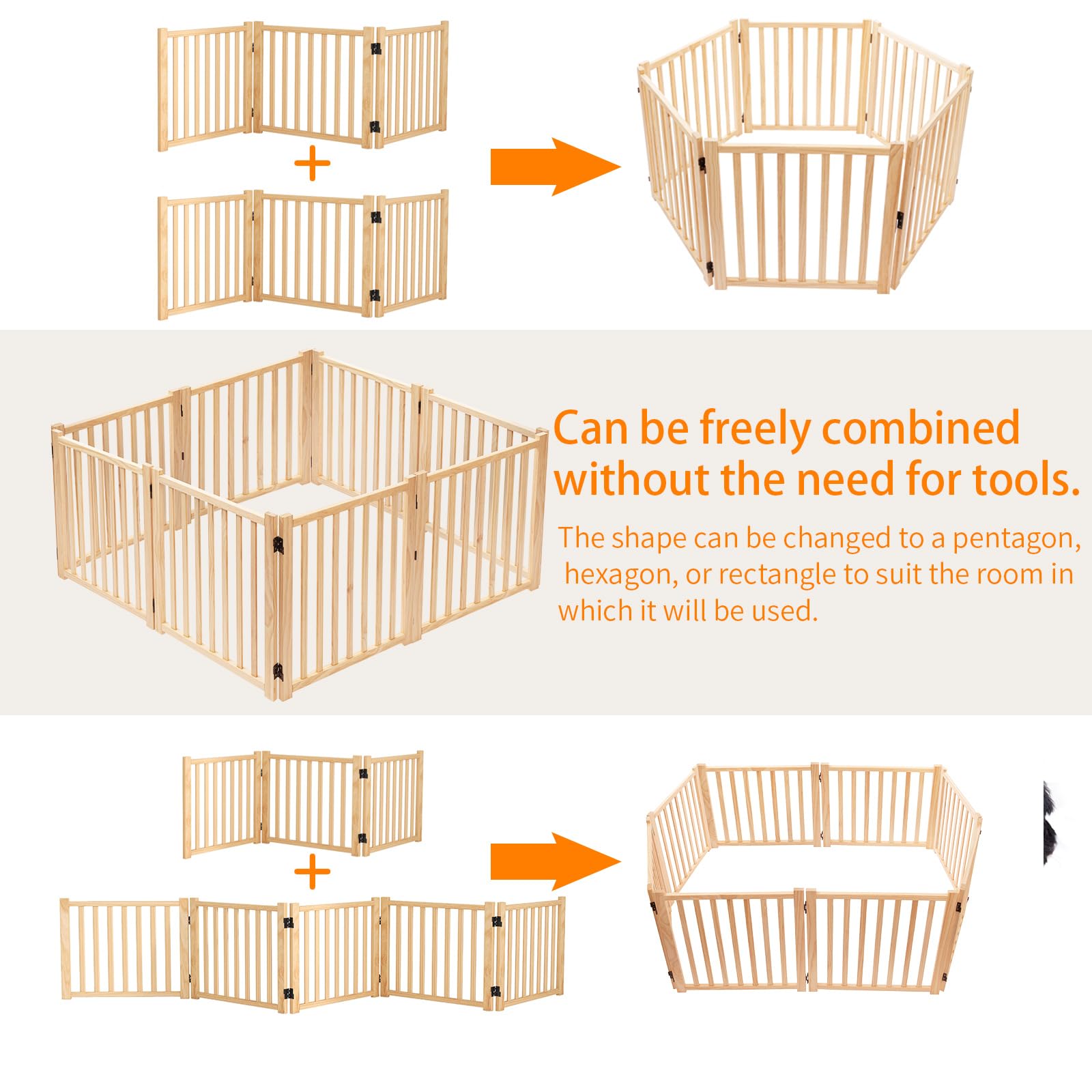 YOCAN Paint-Free Wooden Freestanding Dog Gates for The House,Doorways, Stairs,Wood Dog Fences Indoor Pet Gate,Step Over Fence-3