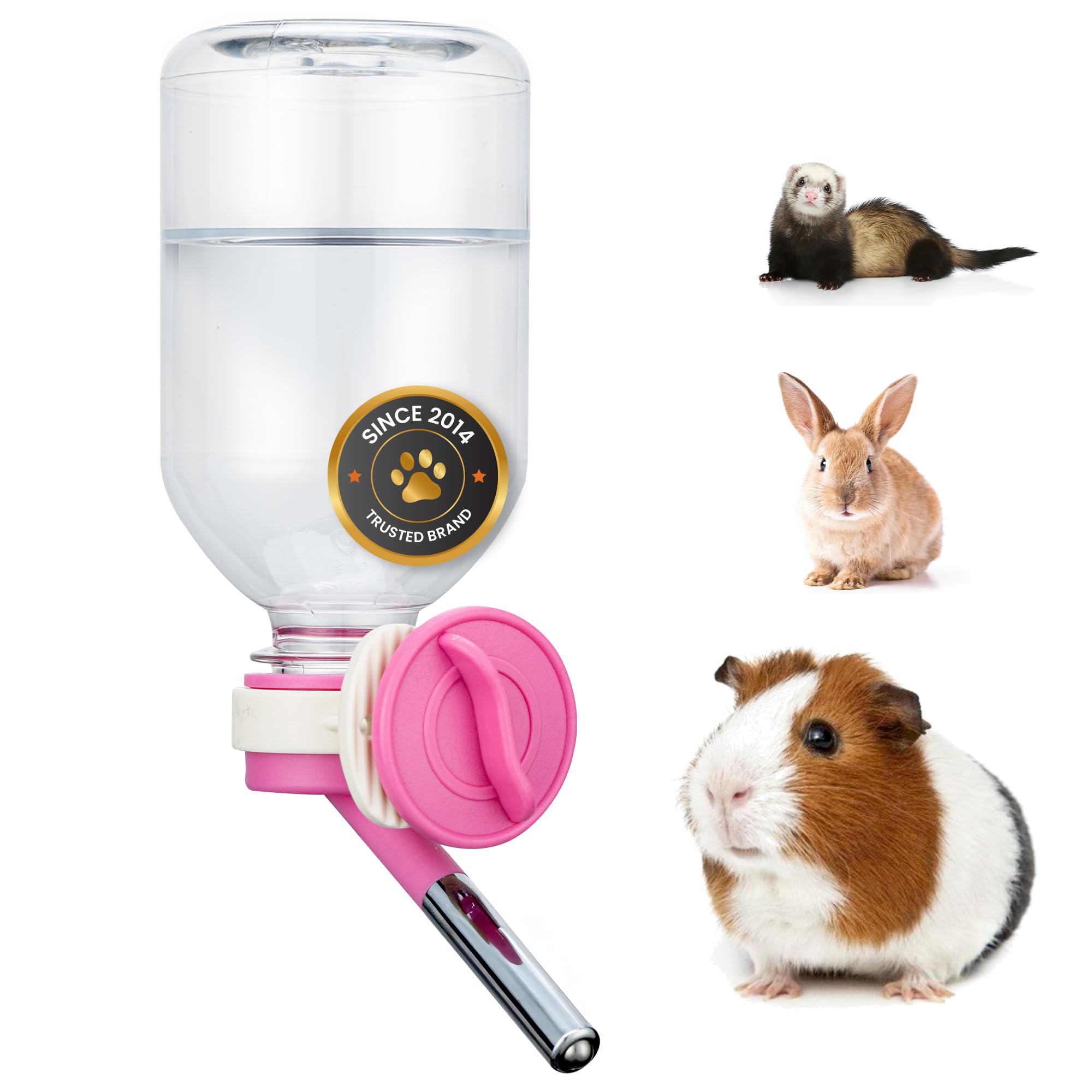 Choco Nose No-Drip Water Bottle/Feeder for Small Pets, 10.2 oz, 10mm Nozzle, C128 Pink - Ideal for Guinea Pigs, Bunnies,