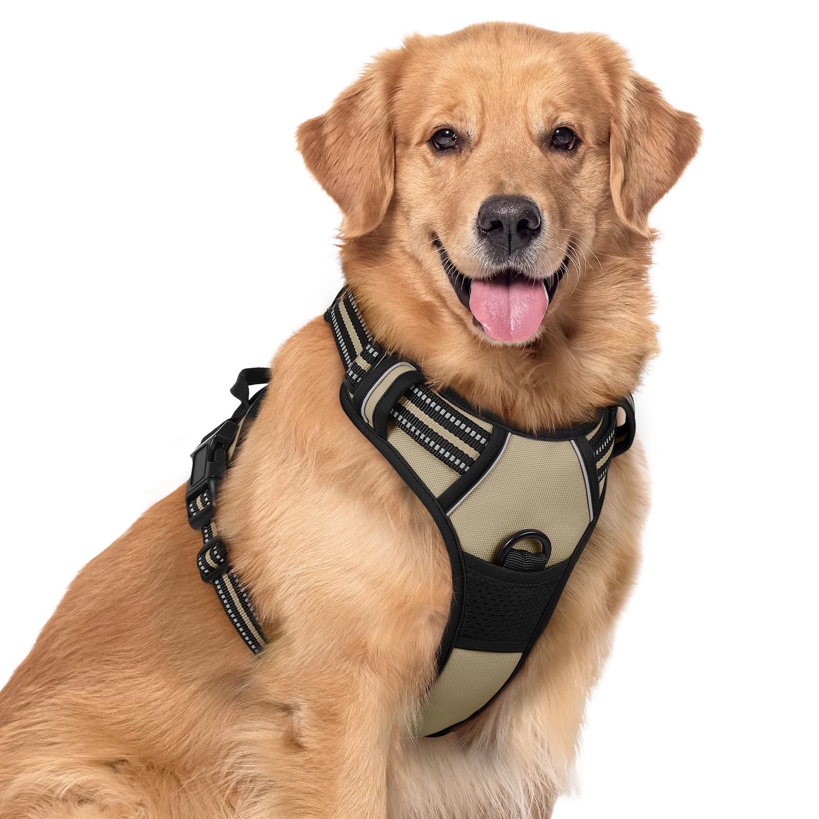 Rabbitgoo Dog Harness, No-Pull Pet Harness With 2 Leash Clips, Adjustable Soft Padded Dog Vest, Reflective No-Choke Pet Oxford Vest With Easy Control Handle For Large Dogs, Beige, Xl