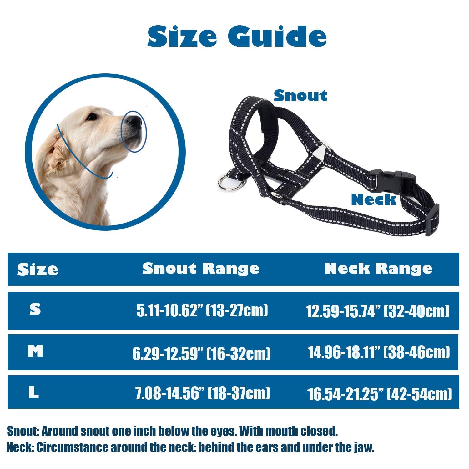 Wintchuk Dog Head Collar, Head Collar With Reflective Strap To Stop Pulling For Small Medium And Large Dogs, Adjustable (M, Blue