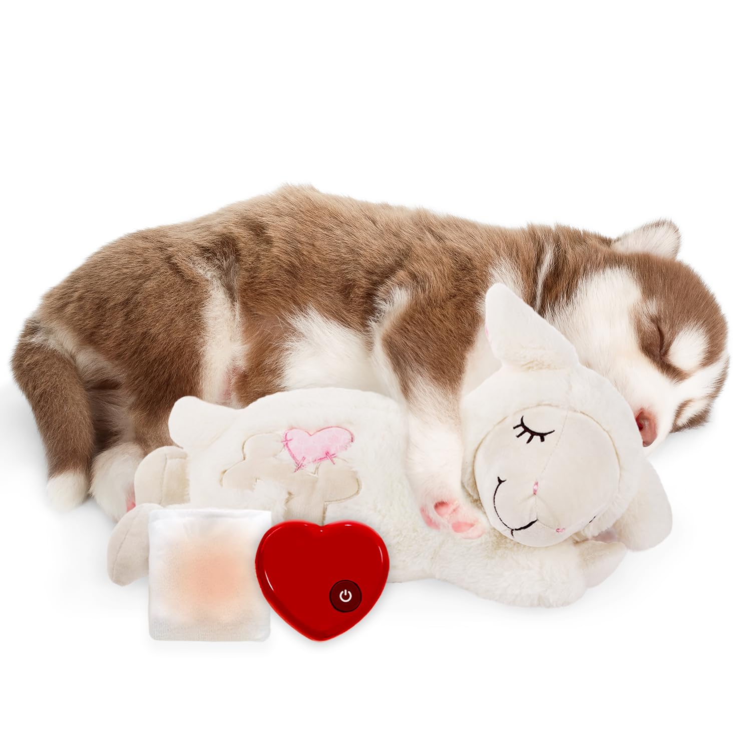 ALL FOR PAWS Dog Anxiety Relief Plush Toy, Dog Sleep Aid Warm Comfort Toys, Dog Pillow for Puppy Crate, Dog Stuffed Animals, (Wh