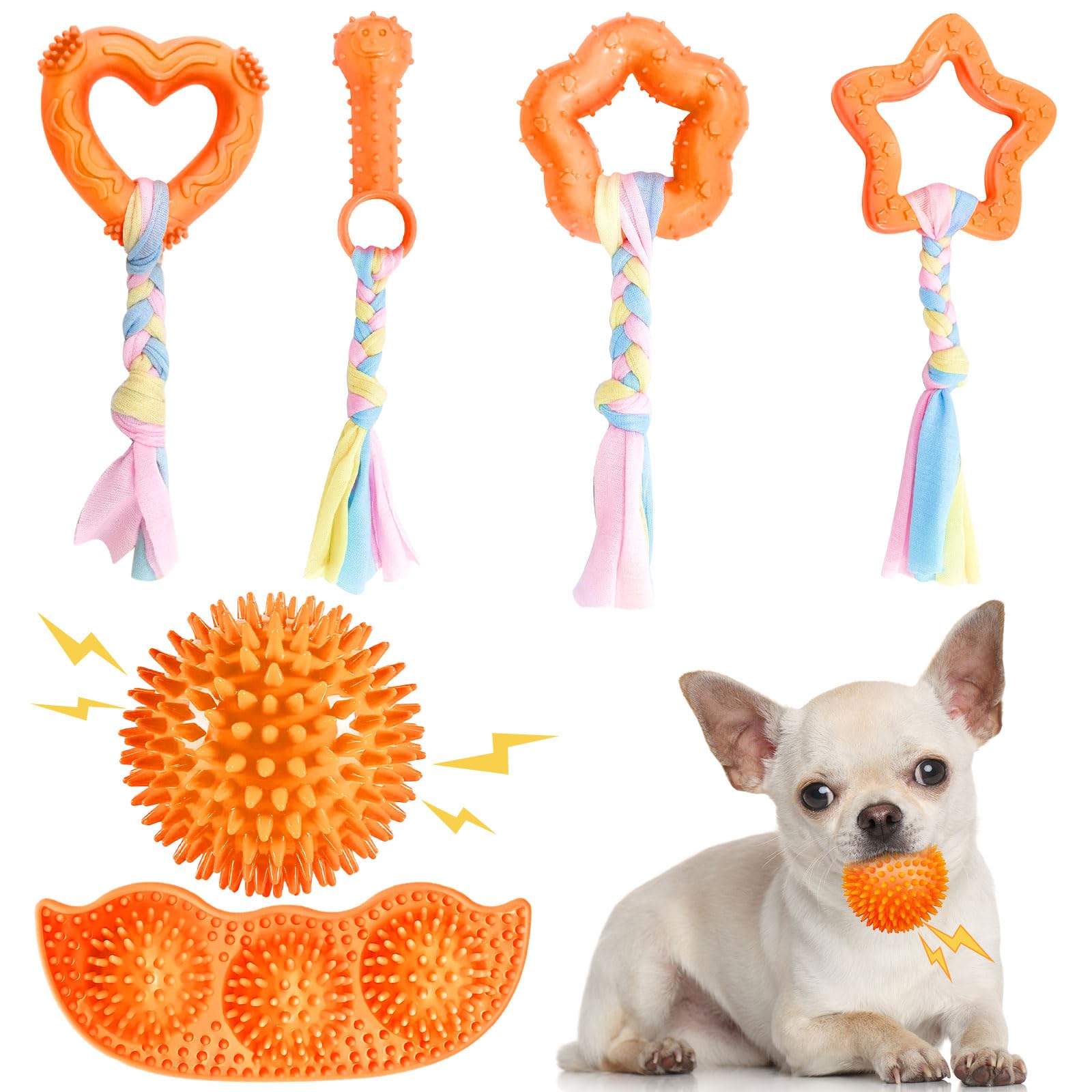 Abrrlo 6 Pack Puppy Teething Toys Cute Orange Puppy Chew Toys For Teething Durable Small Dog Chew Toy For Puppies Small Dog Sque