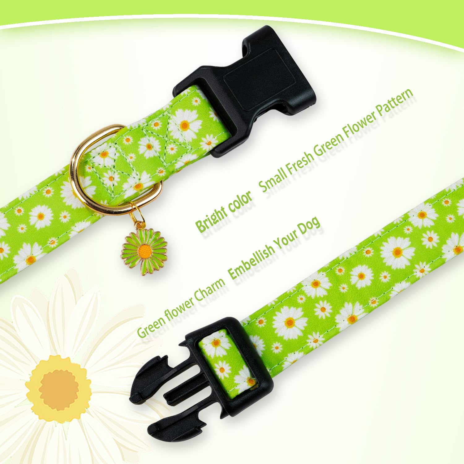 Prehai Cute Cotton Dog Collar For Boy And Girl Dogs Fresh Flower Pattern Puppy Collar For Small Medium Large Dogs Adjustable Flo