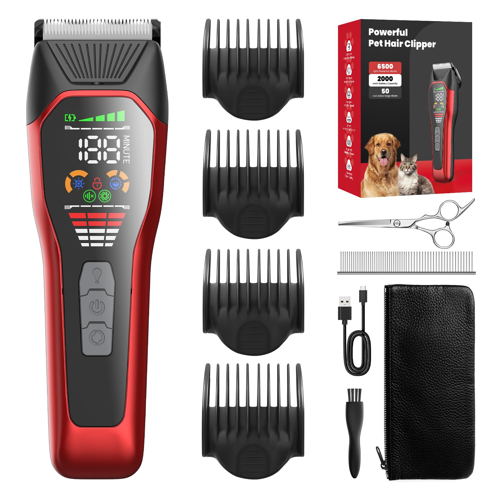 Lemulegu Cordless Electric Hair Clippers For Large Pets,Two-Speed Quiet Strong Motor Dog Grooming Kits With Wide Stainless Steel