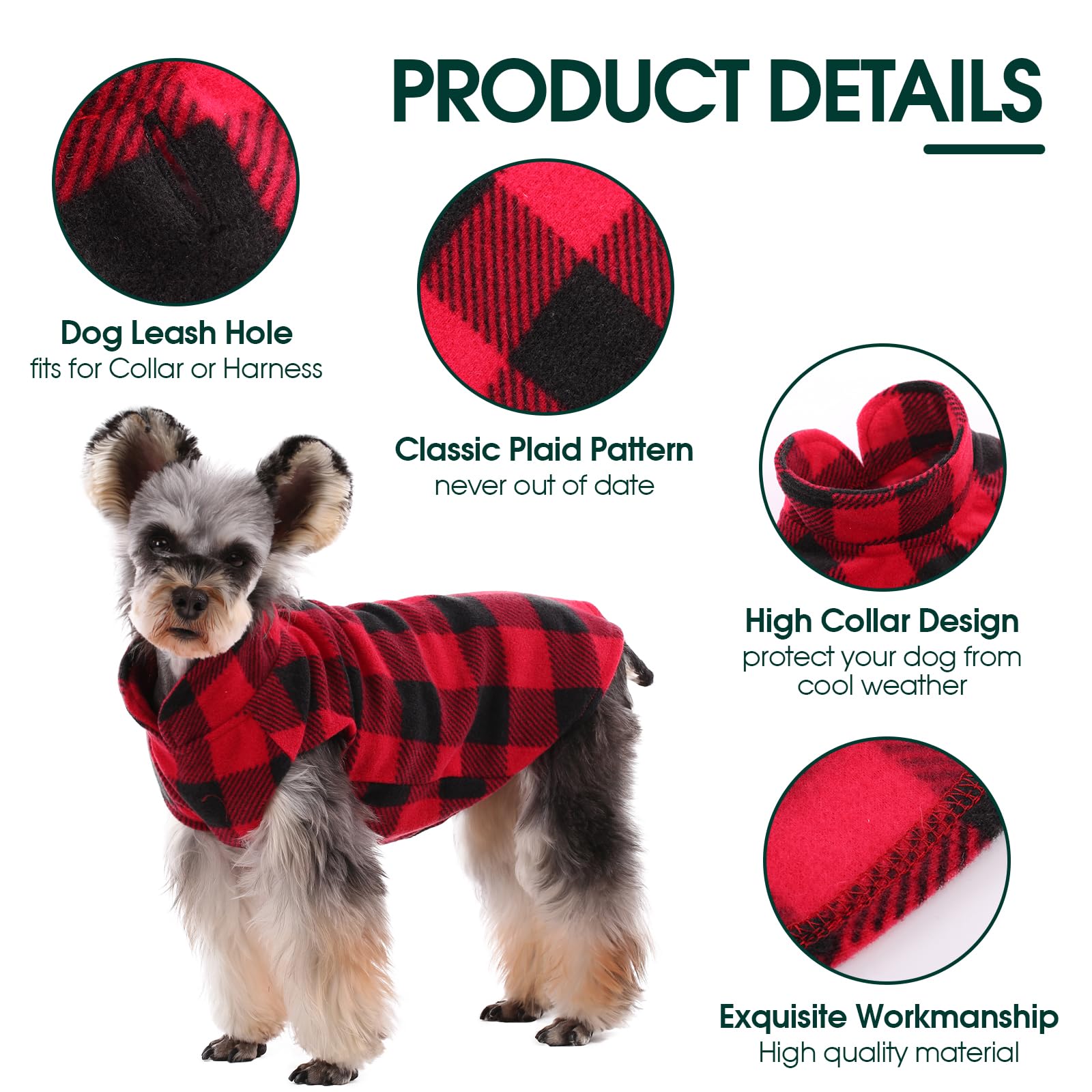 Kuoser 4 Pack Stretch Fleece Vest, Soft Classic Plaid Basic Dog Sweater & Cat Coat, Warm Dog Shirt Pullover Jacket For Small Pet