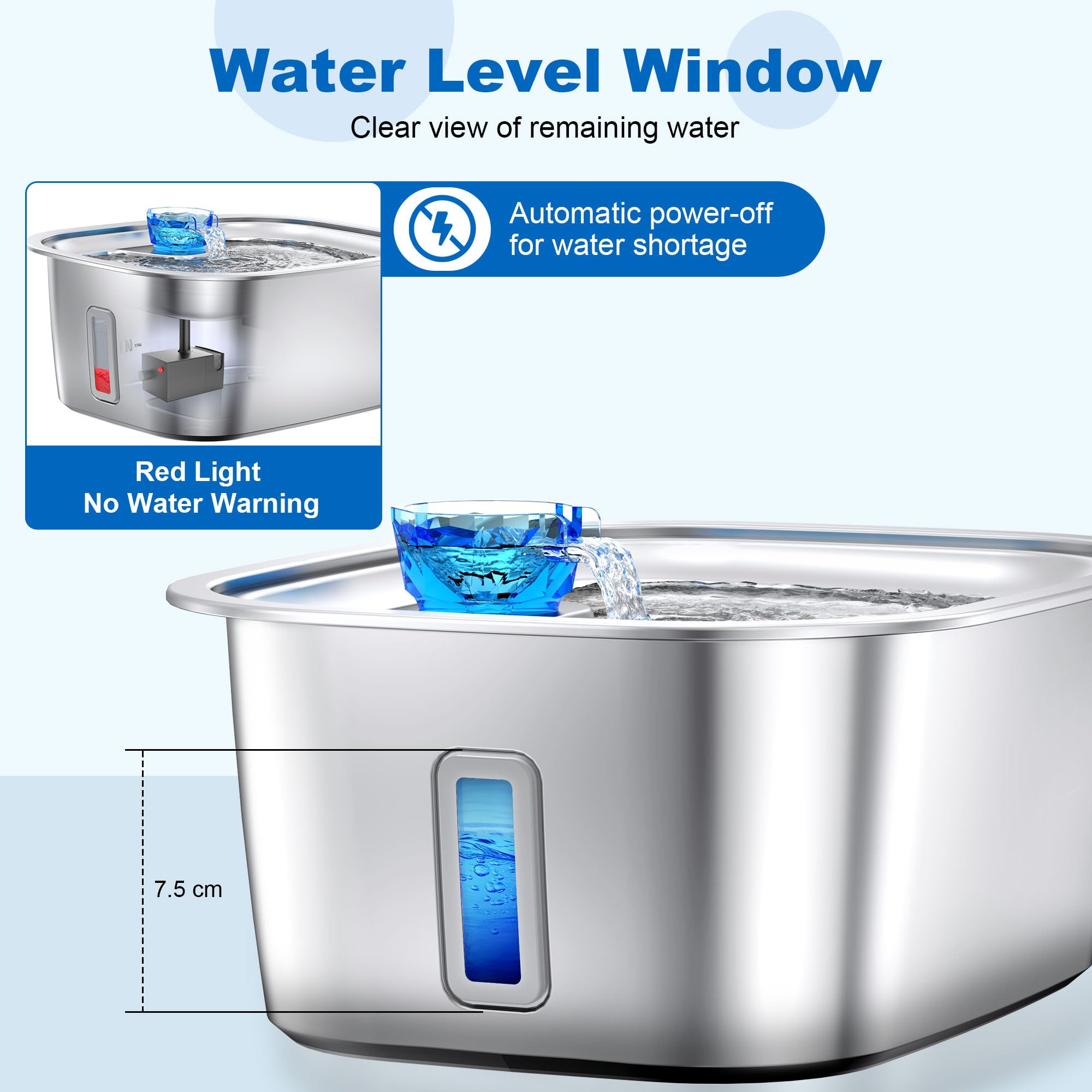 Large Dog Water Fountain Stainless Steel, 3 Gallon Pet Water Fountain With Visual Window, Dog Water Dispenser Automatic Waterer