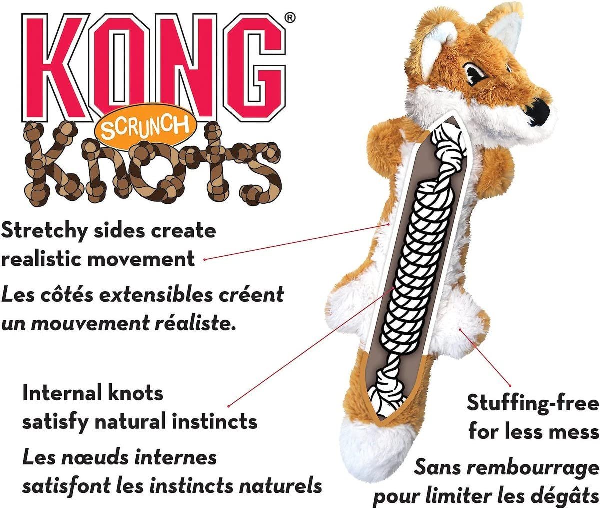 Kong - Scrunch Knots Squirrel - Internal Knotted Ropes And Minimal Stuffing For Less Mess - For Medium/Large Dogs