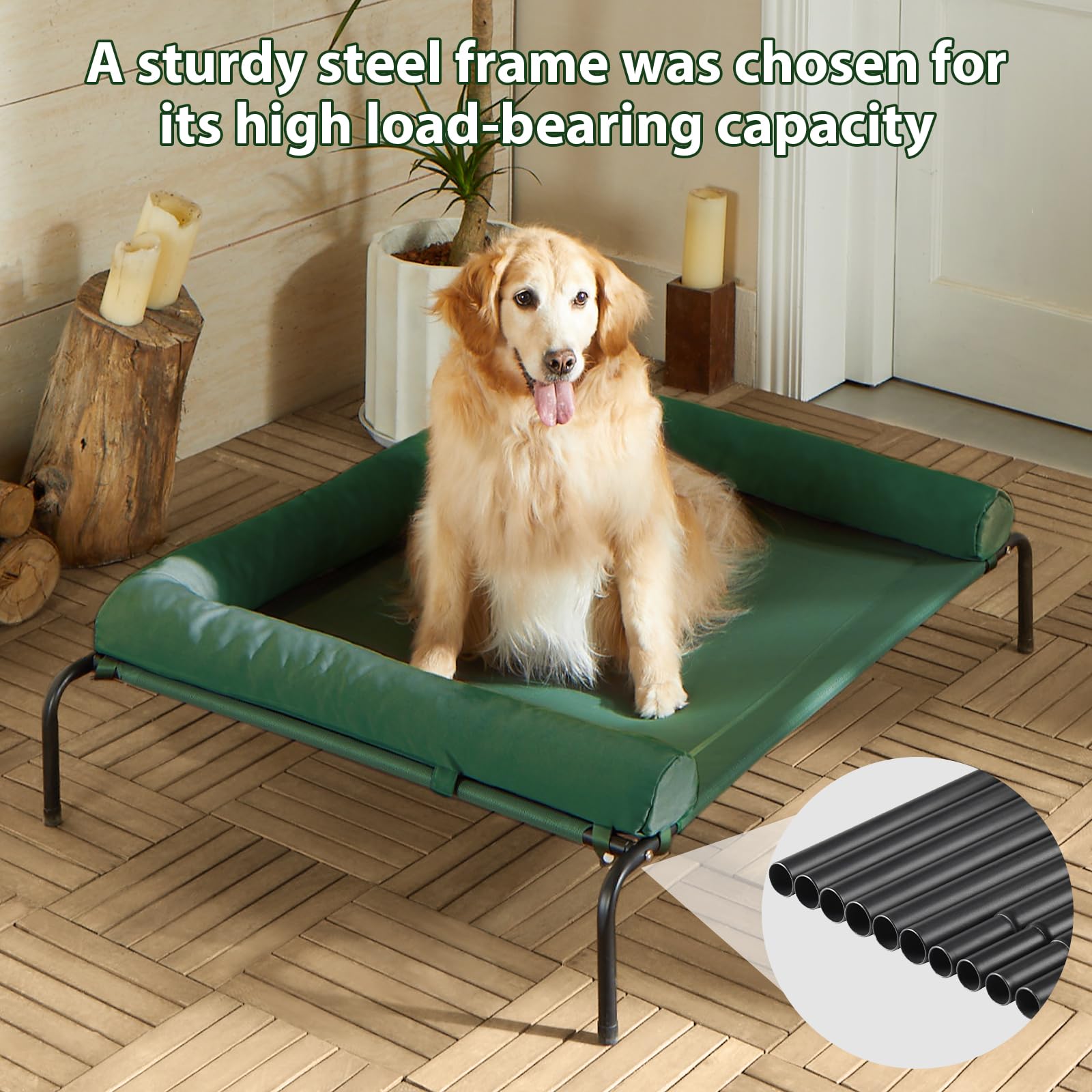 RRPETHOME Extra Large Elevated Cooling Dog Bed, Raised Cot for Extra Large Dogs, Outdoor Chew Proof Portable Pet Cooling With Sk