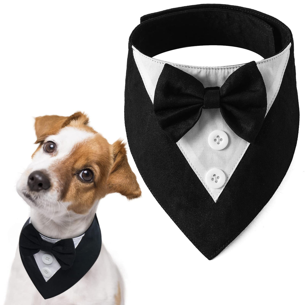 Fuamey Dog Tuxedo,Formal Dog Wedding Bandana Dog Collar With Bow Tie Dog Birthday Costume Adjustable Pet Party Tux Dog Wedding Attire,Dog Valentines Outfit Cosplay For Small Medium Large Pets Black-M