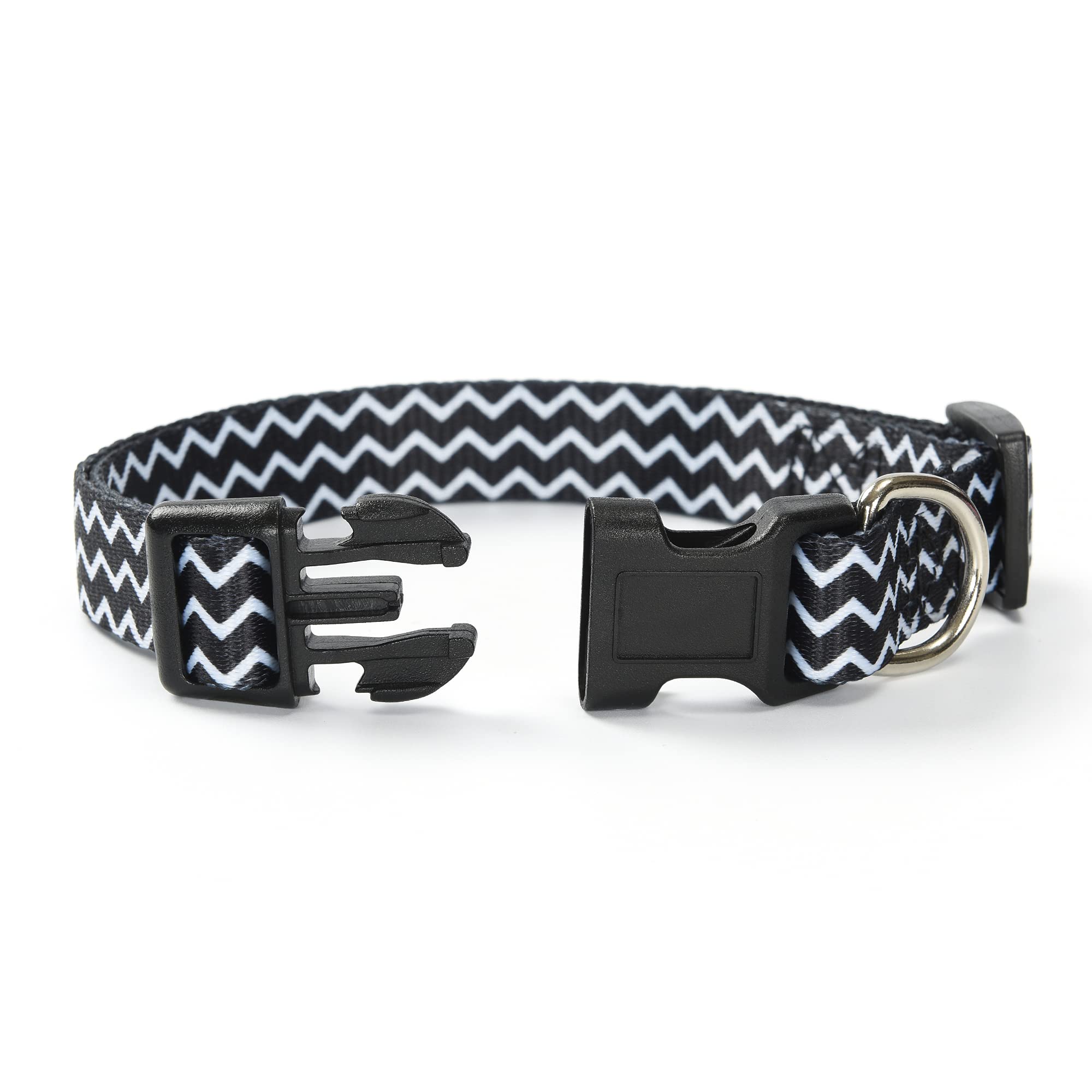 Mile High Life Dog Collar | Cute Puppy Collars | Lightweight Girl Dog Collar | Soft Boy Dog Collars | W Geometric Plaid Wave Line Pattern (Black Plaid, Large)