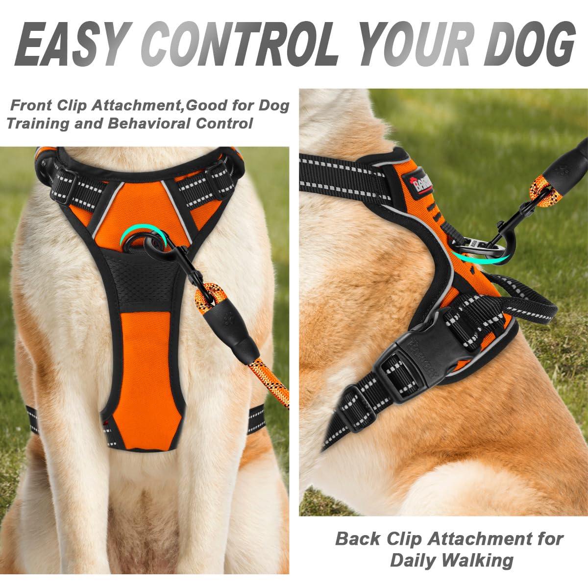 Barkbay No Pull Dog Harness Front Clip Heavy Duty Reflective Easy Control Handle For Large Dog Walking(Orange,Xl)