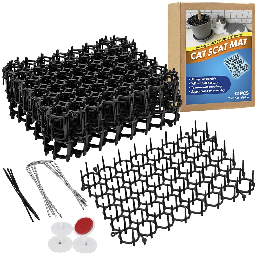 Ley'S Cat Deterrent Mat, Scat Mat For Cats With Spikes, Cat Repellent Indoor Furniture, Outdoor Garden Fence Animal Barrier, 12 Pack/Set