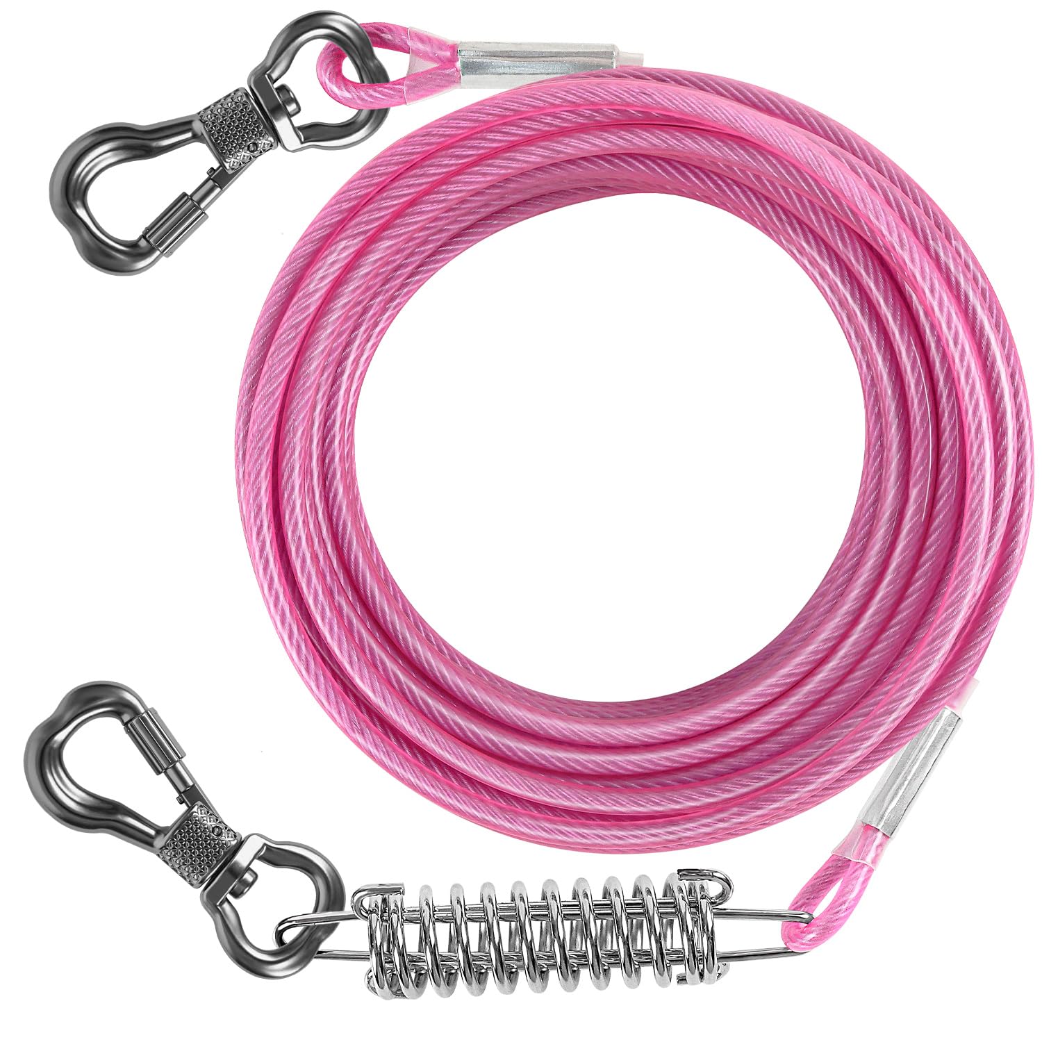 Tresbro Dog Cable 50Ft, Reflective Tie Out Cable For Dogs Up To 500 Lbs, Stainless Steel Dog Chain With Sturdy Spring And Lockab