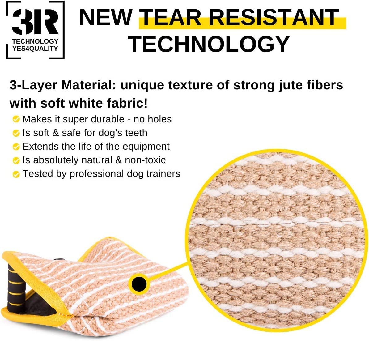 Yes4Quality Durable Dog Bite Wedge 13X10 Inches, Safe Biting Pillow W/ 2 Comfy & Strong Handles, Tough Jute Tug Toy For Med To Large Dogs, Ideal For Tug Of War, K9, Ipo Schutzhund & Puppy Training