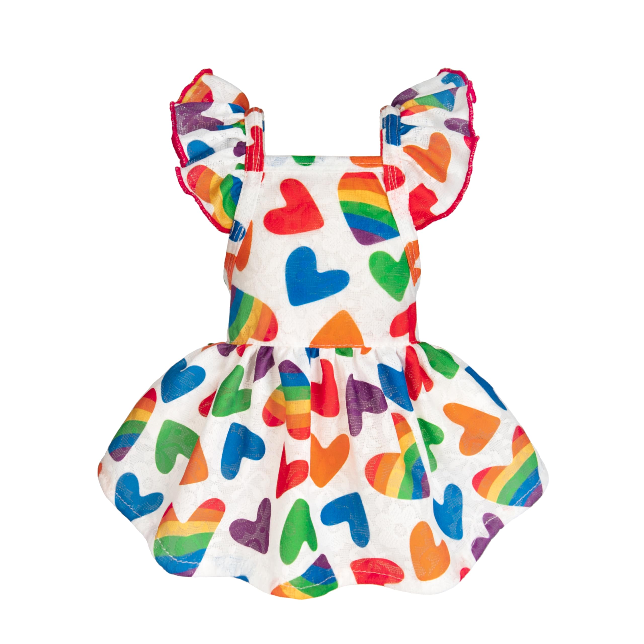 Fitwarm Colorful Heart Dog Dress, Summer Clothes For Small Dogs Girl, Cute Pet Rainbow Outfit, Red, Yellow, Blue, Green, White, 