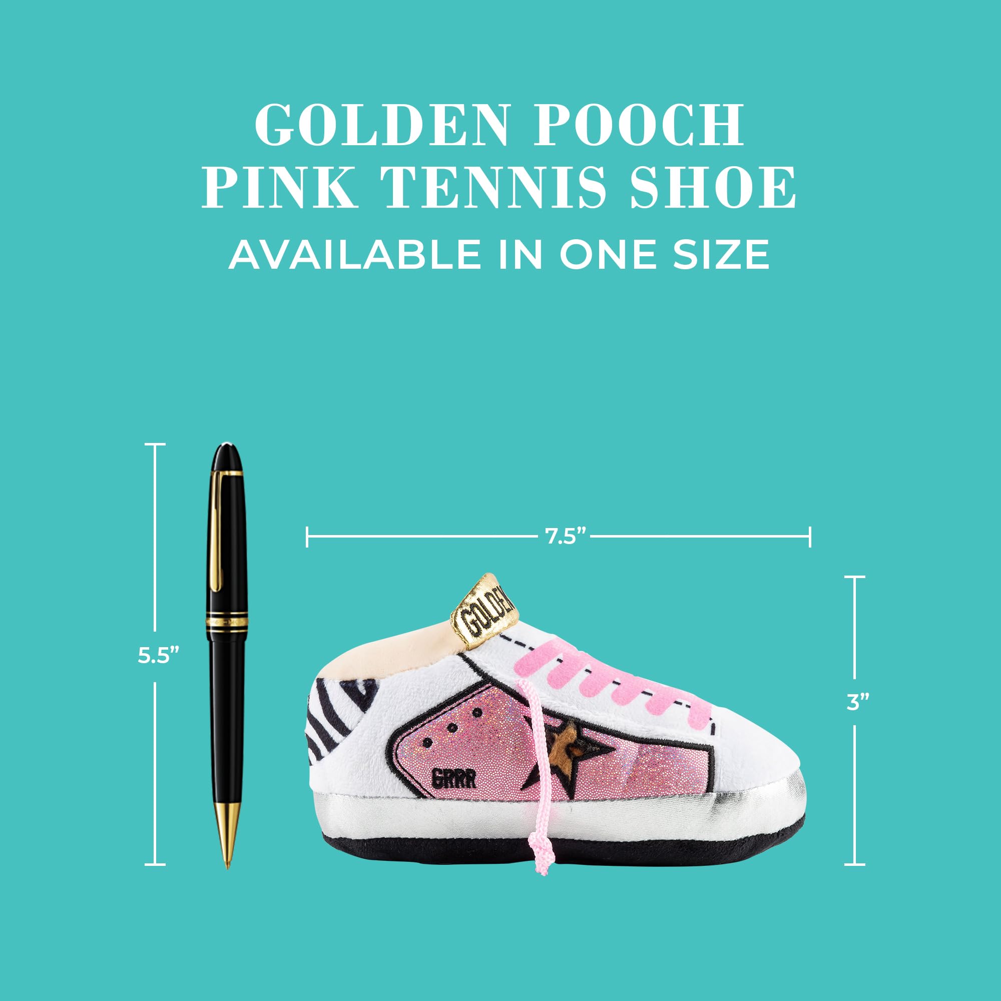 Haute Diggity Dog Pink Golden Pooch Tennis Shoe, Plush Designer Dog Toys With Interactive Squeaker, Stimulating Pet Enrichment,