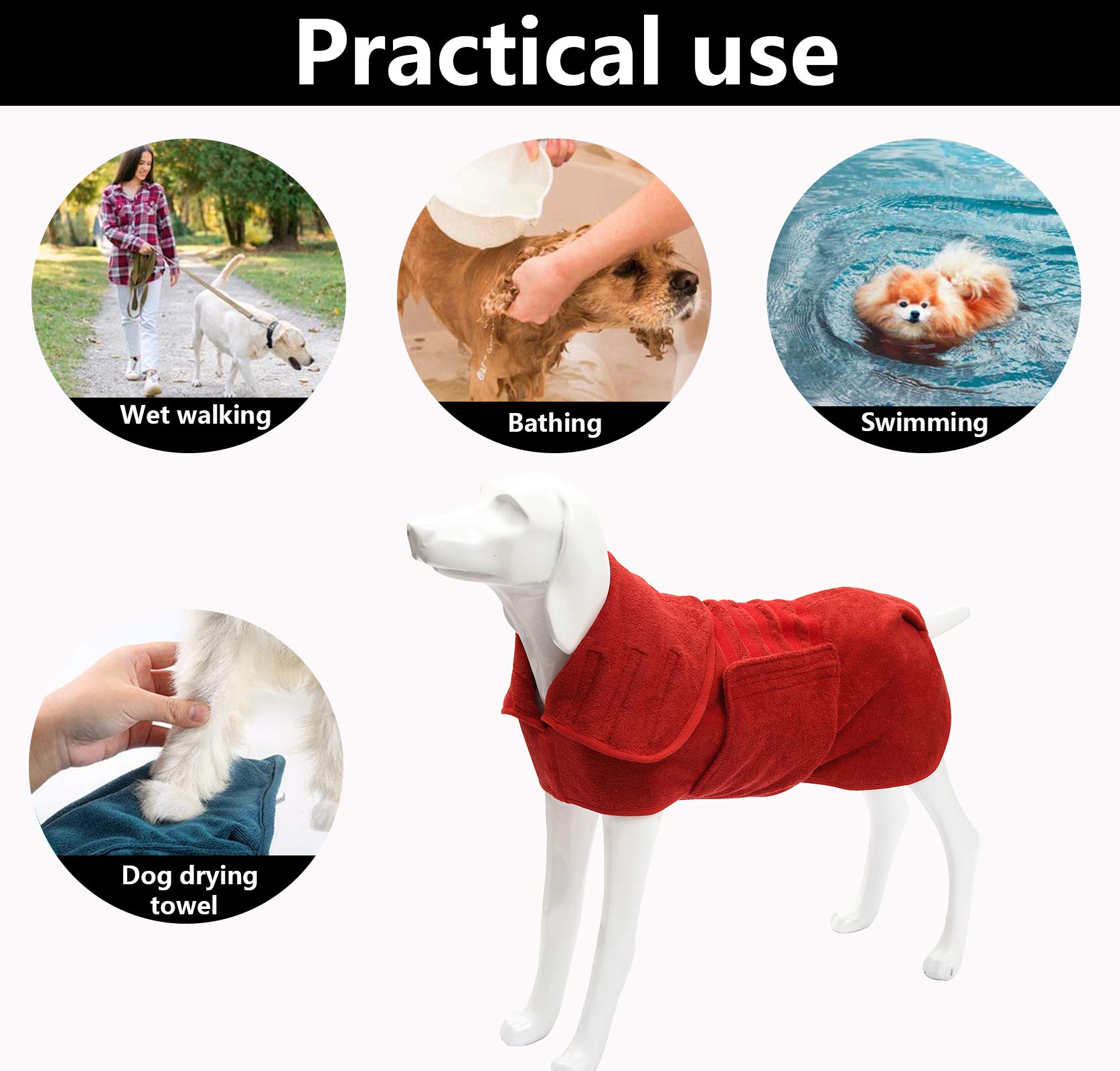 Geyecete Dog Drying Coat -Dry Fast Dog Bag - Dog Bathrobe Towel - Microfibre Fast Drying Super Absorbent Pet Dog Cat Bath Robe T
