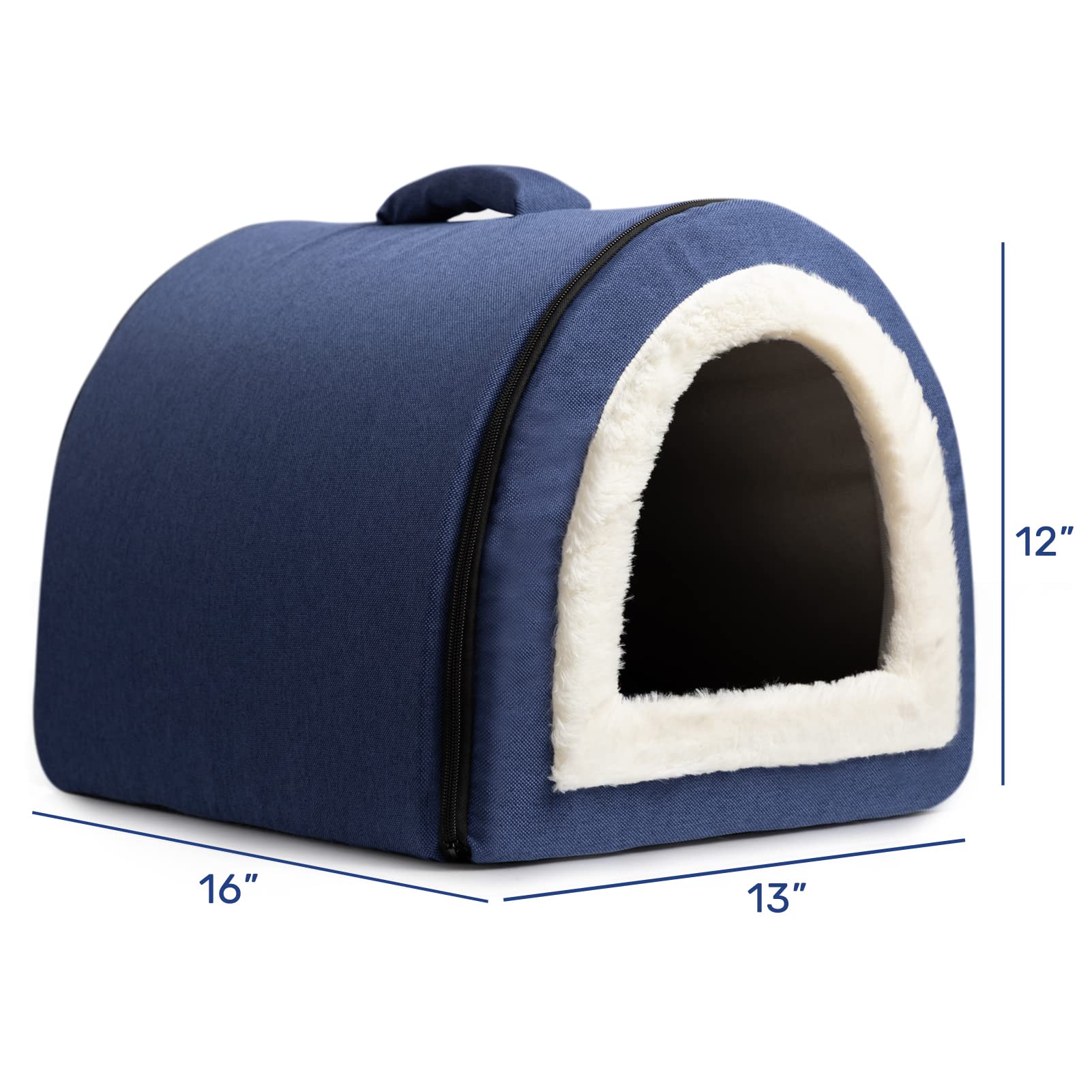 Hollypet Linen Cat Bed, Self-Warming 2 In 1 Foldable Cave House Animal Shape Nest Pet Sleeping Bed, Gray
