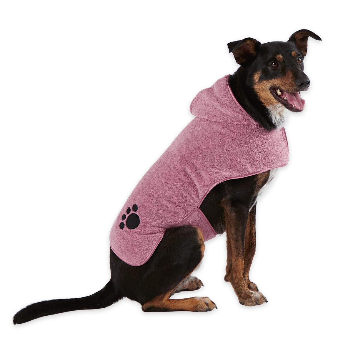 Bone Dry Pet Robe Collection, Embroidered Absorbent Microfiber Bath Robe With Adjustable Closure, For Dogs & Cats, Medium, Rose