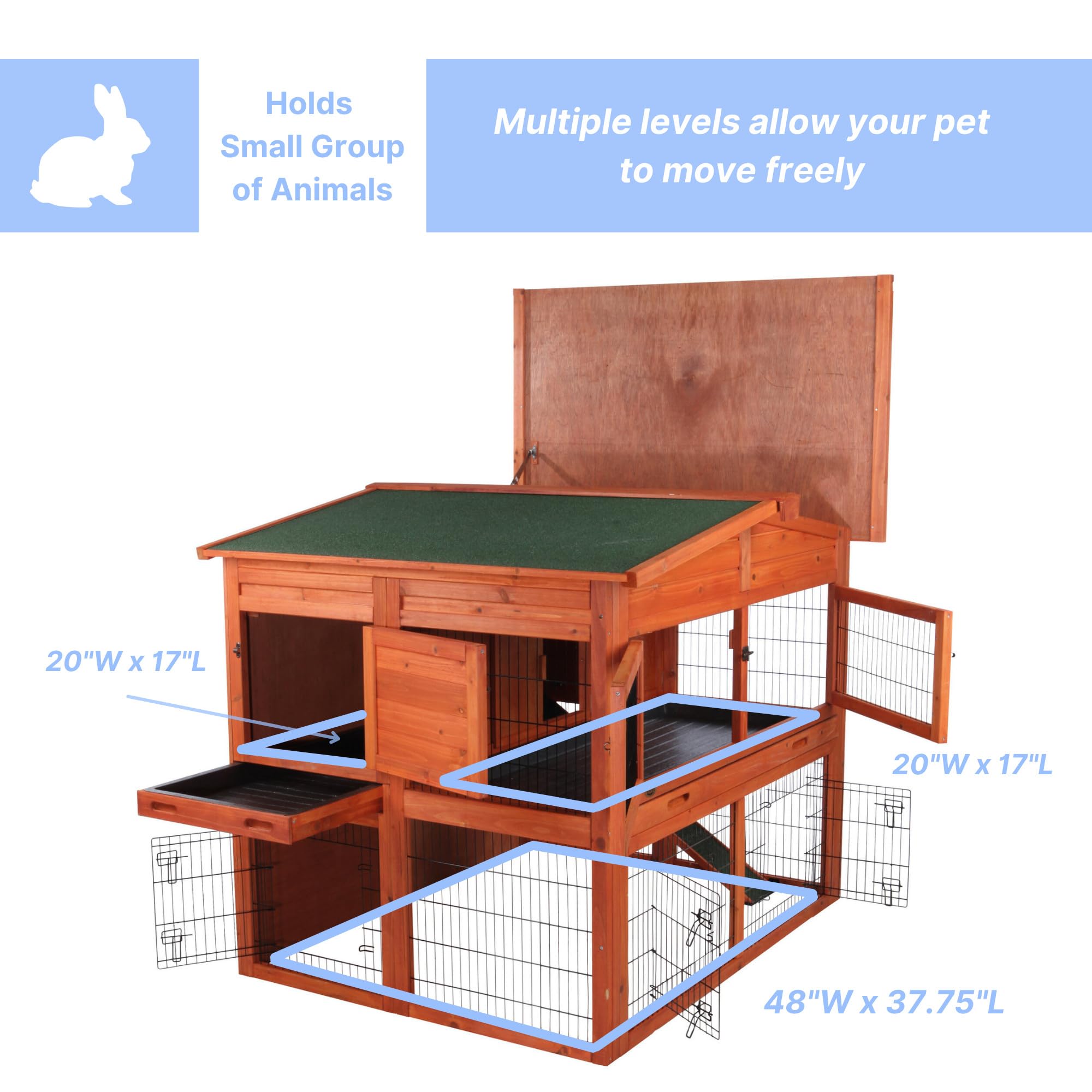 Trixie Natura Outdoor Deluxe Rabbit Hutch With Run - Large 2-Story Rabbit Cage With Non-Slip Ramp - Elevated Small Animal House