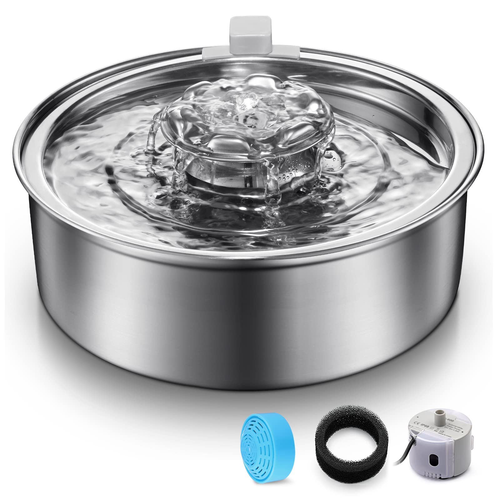 Cat Water Fountain,Stainless Steel 2.0L/67Oz Automatic Circulating Pet Water Fountain,Ultra-Quiet Pump With Led Light,Dishwasher Safe,Cat Fountain Suitable For Cat And Puppy