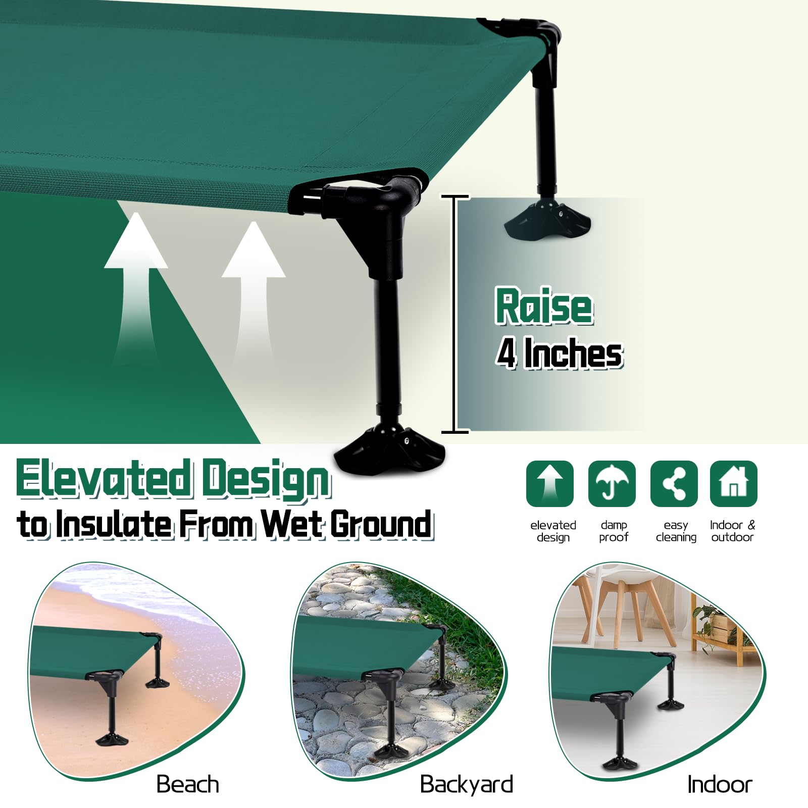 Elevated Outdoor Dog Bed With Canopy, Raised Dog Cot With Stable Adjustable Feet, Dog Camping Bed With Larger Shade, Lifted Dog