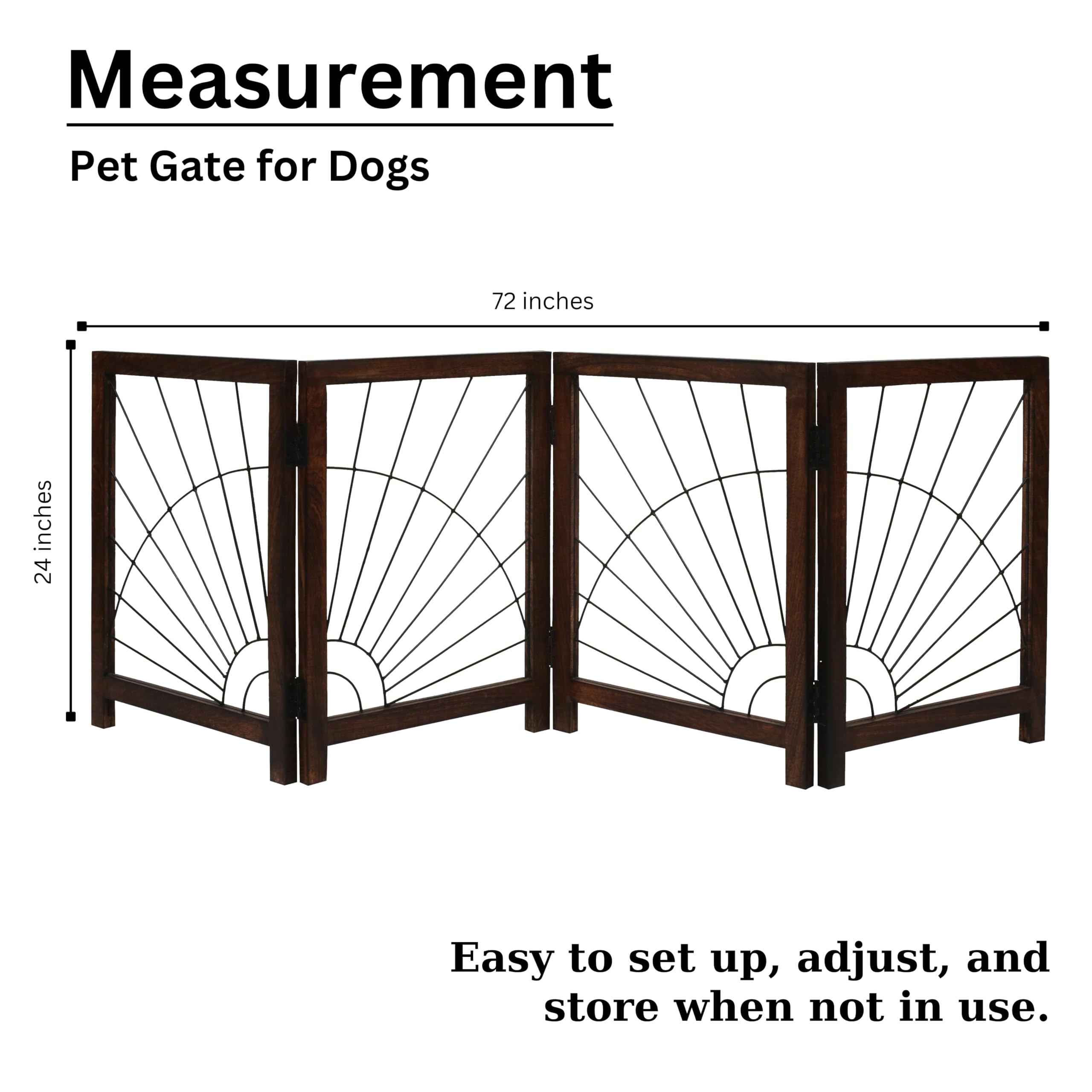 Sunshine Design Foldable Wooden Dog Gate - Indoor, 72 Inch Wide, 4 Panels, Burnt