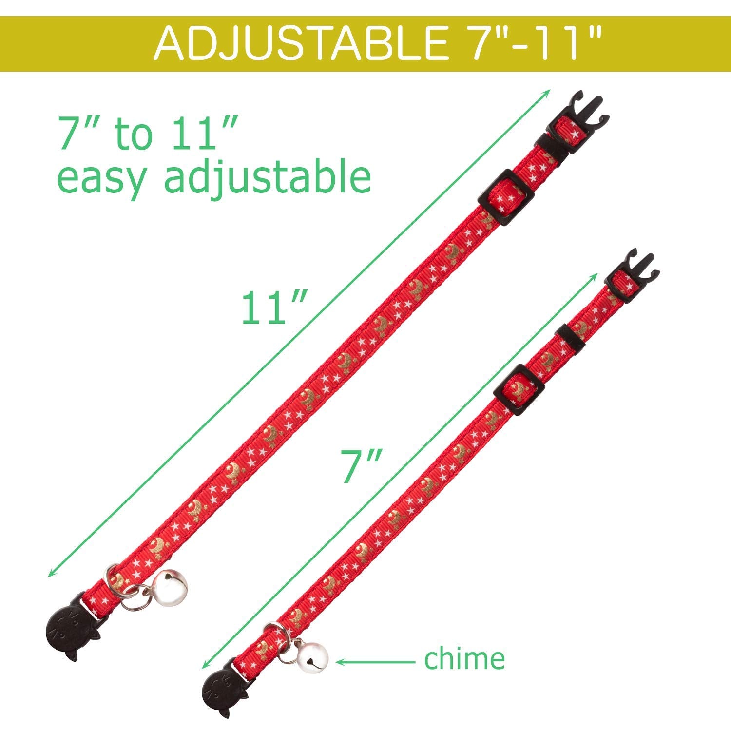 Cat Collar Stars And Moon, 4-Pack, Reflective With Bell, Solid & Safe Collars For Cats, Nylon, Kitty Collars, Pet Collar, Breaka