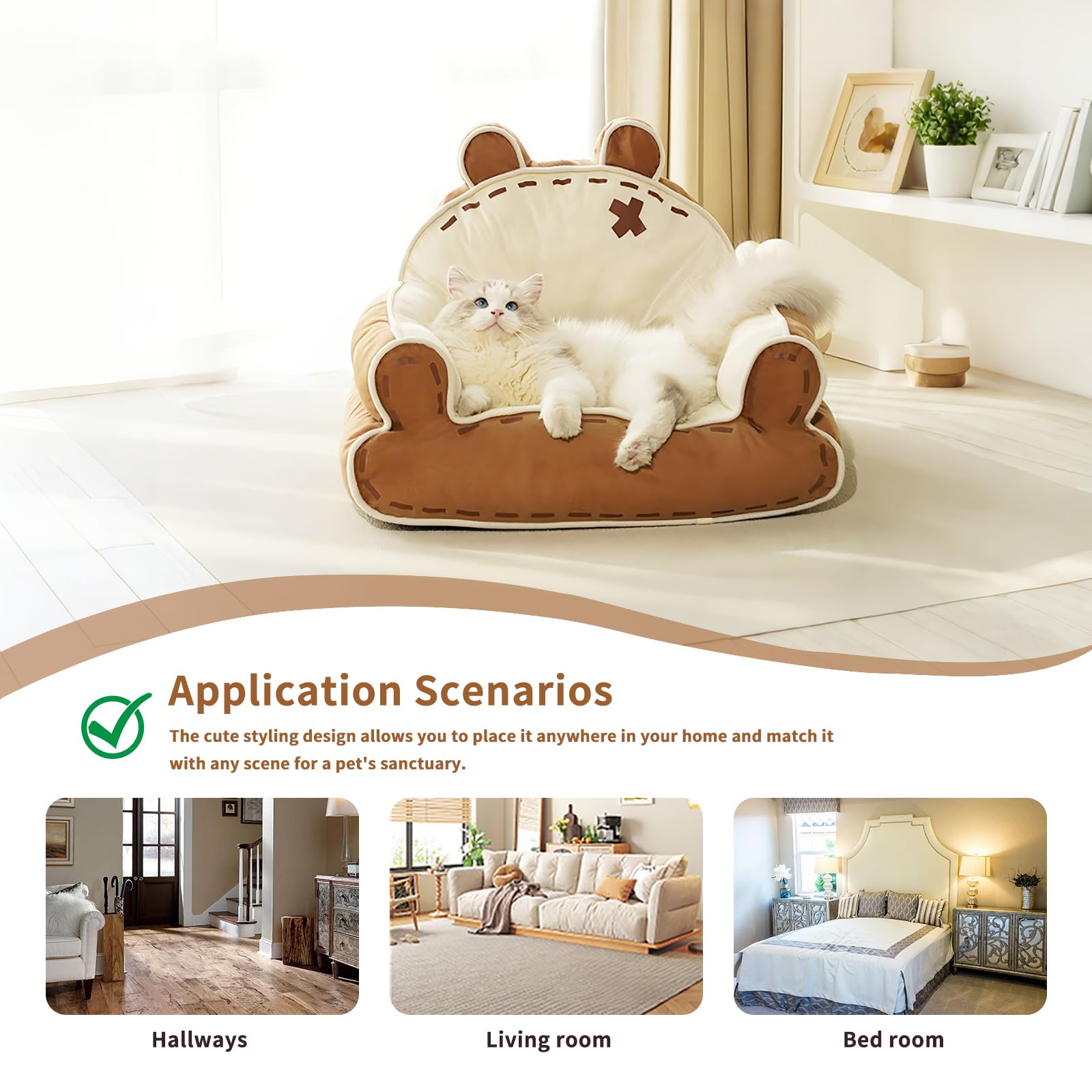 ?? Cat Couch Bed for Indoor Cats, Cute Couch for Pets, Shape Design Cat Sofa Bed with Bear Ear, Fluffy Pet Beds with Non-Slip Bo