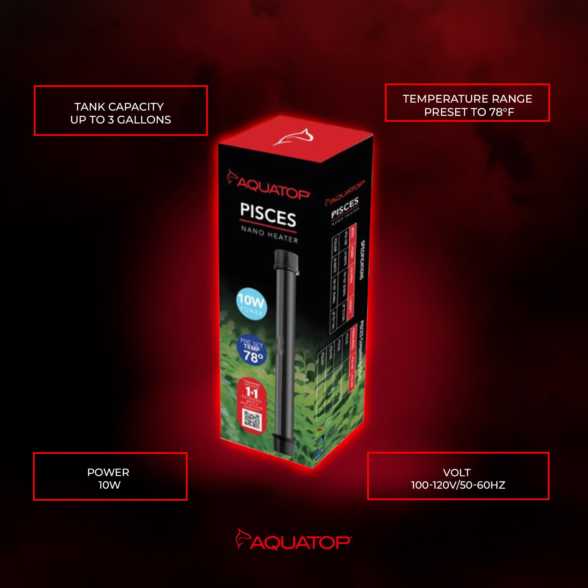 Aquatop 10W Pisces Nano Heater - Fully Submersible For Nano Fish Tanks Up To 3 Gallons Preset 78F Electric Thermostat Heat-Resis