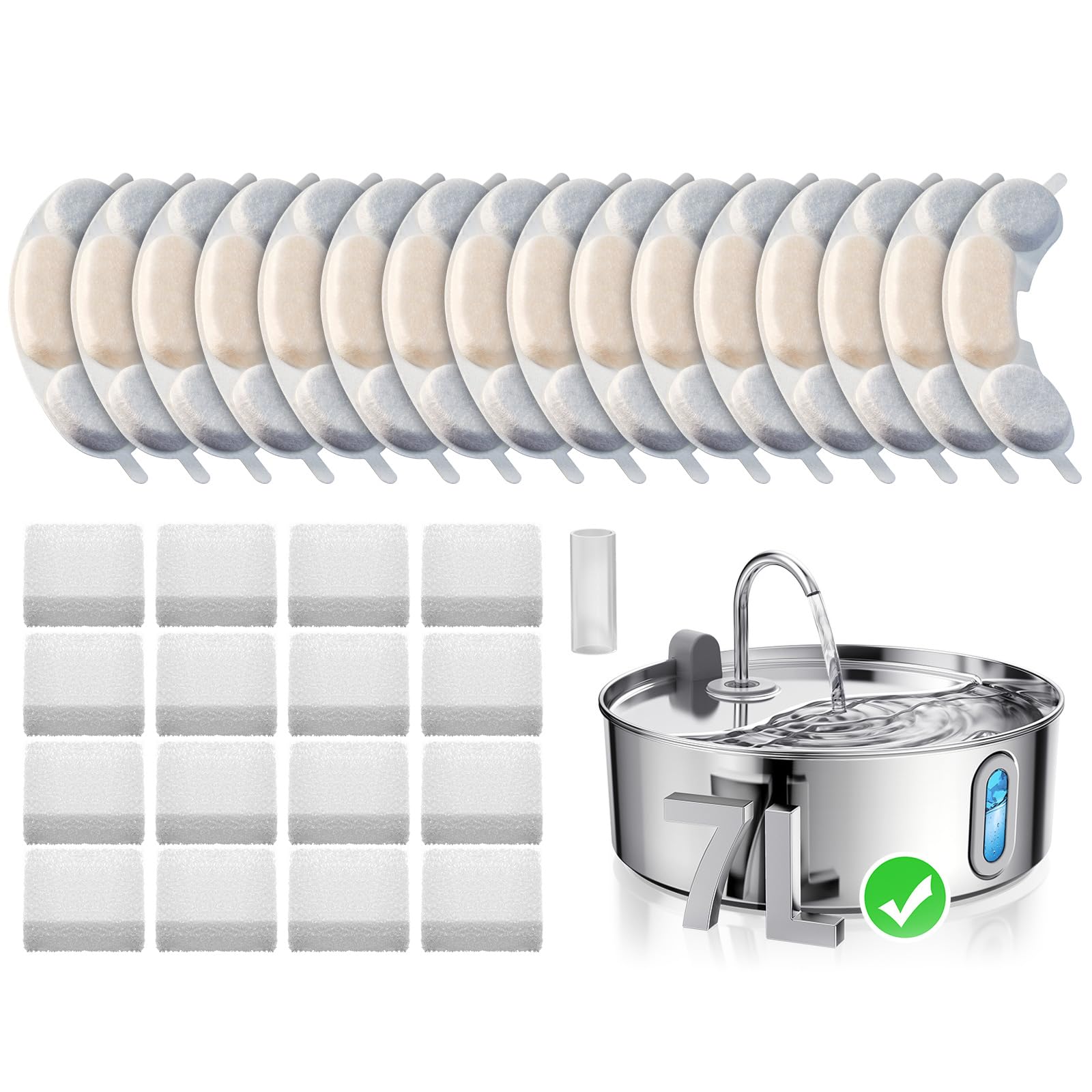 Smartoo Official 16 Packs Dog Water Filter Replacement And 16 Sponges With 1 Pump Holder For 7L/236Oz/1.8Gal Stainless Steel Dog