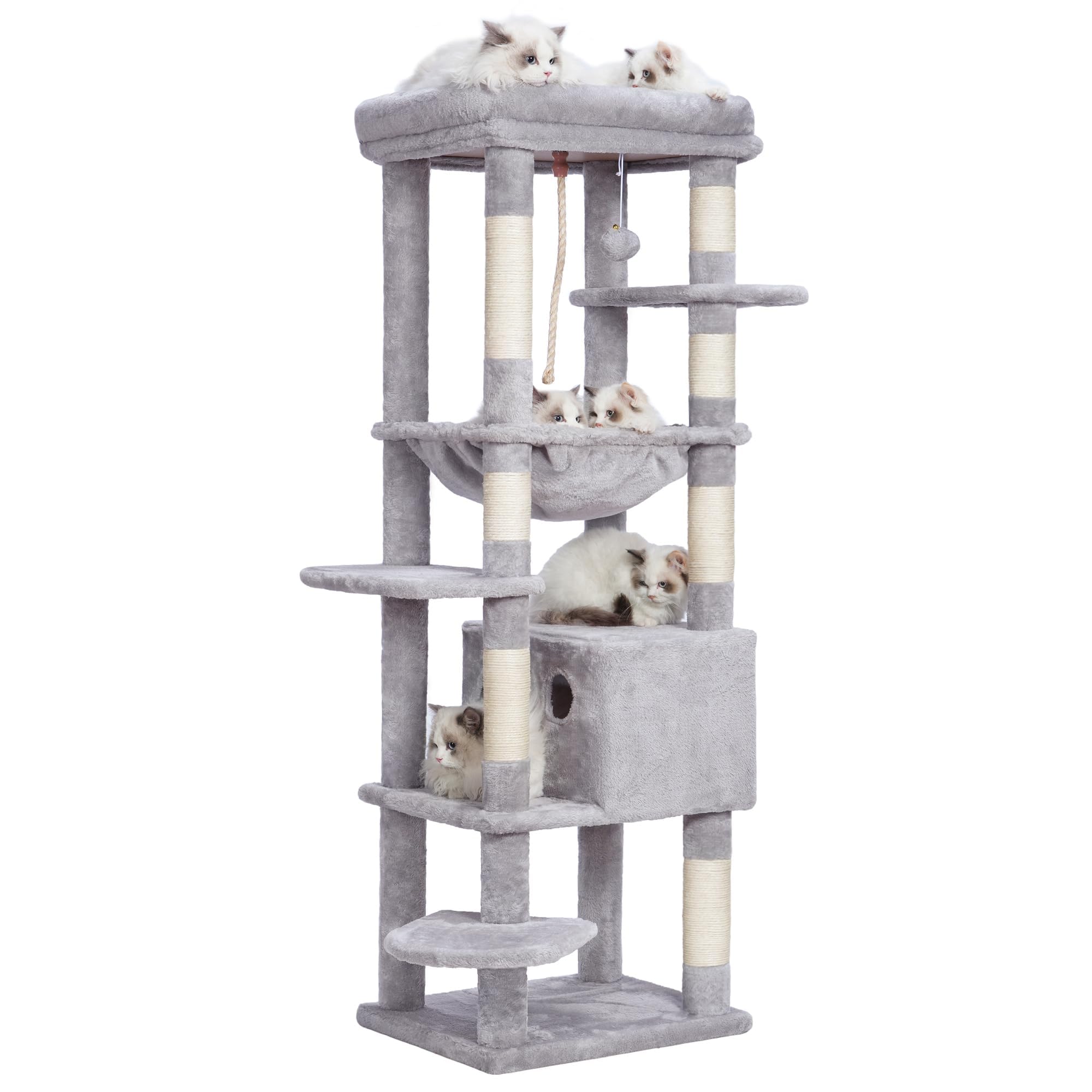 Heybly Cat Tree For Large Cats 20 Lbs Heavy Duty,60 Inches Xxl Cat Tower For Indoor Cats,Multi-Level Furniture Condo With Big Pa