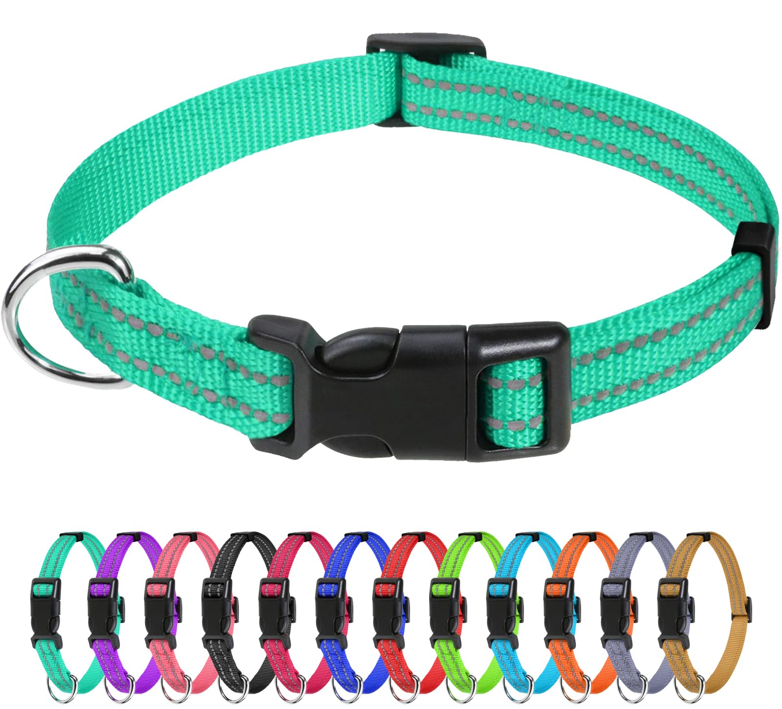 Tagme Reflective Nylon Dog Collars, Adjustable Classic Dog Collar With Quick Release Buckle For Extra Small Dogs, Turquoise, 5/8' Width