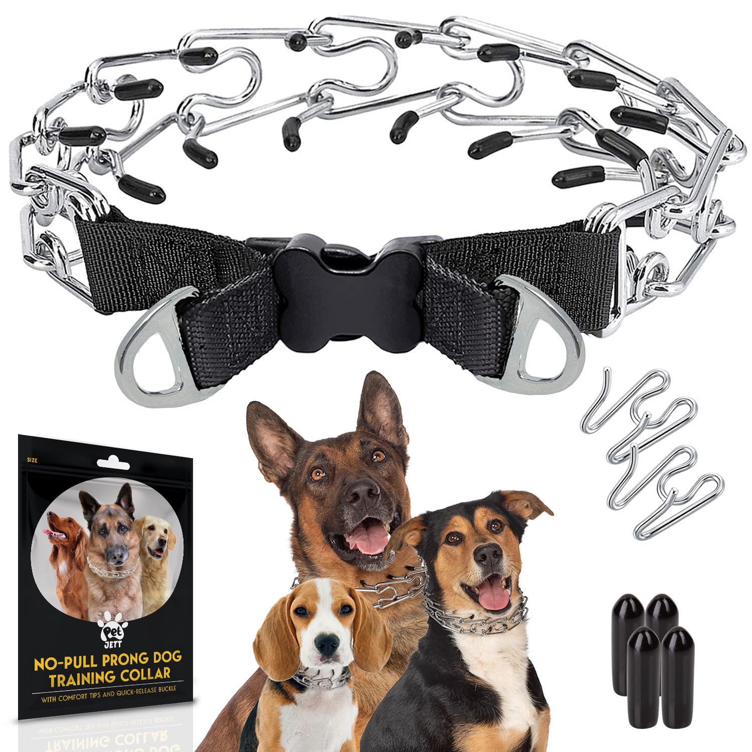 Petjett Prong Collar For Dogs - No Pull Choke Collar For Dogs, Pinch Collar For Dogs, Dog Training Collar & Dog Walking Tool For Small, Medium, Or Large Breed - Stainless Steel Metal Dog Choker Chain