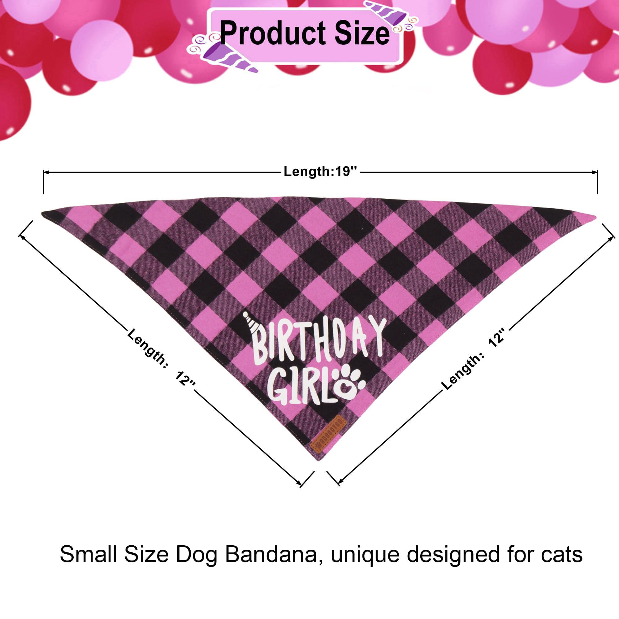 Adoggygo Cat Birthday Party Supplies, Birthday Girl Plaid Kitten Bandana, Pink Cat Party Hat With Numbers, Bowtie (Pink)