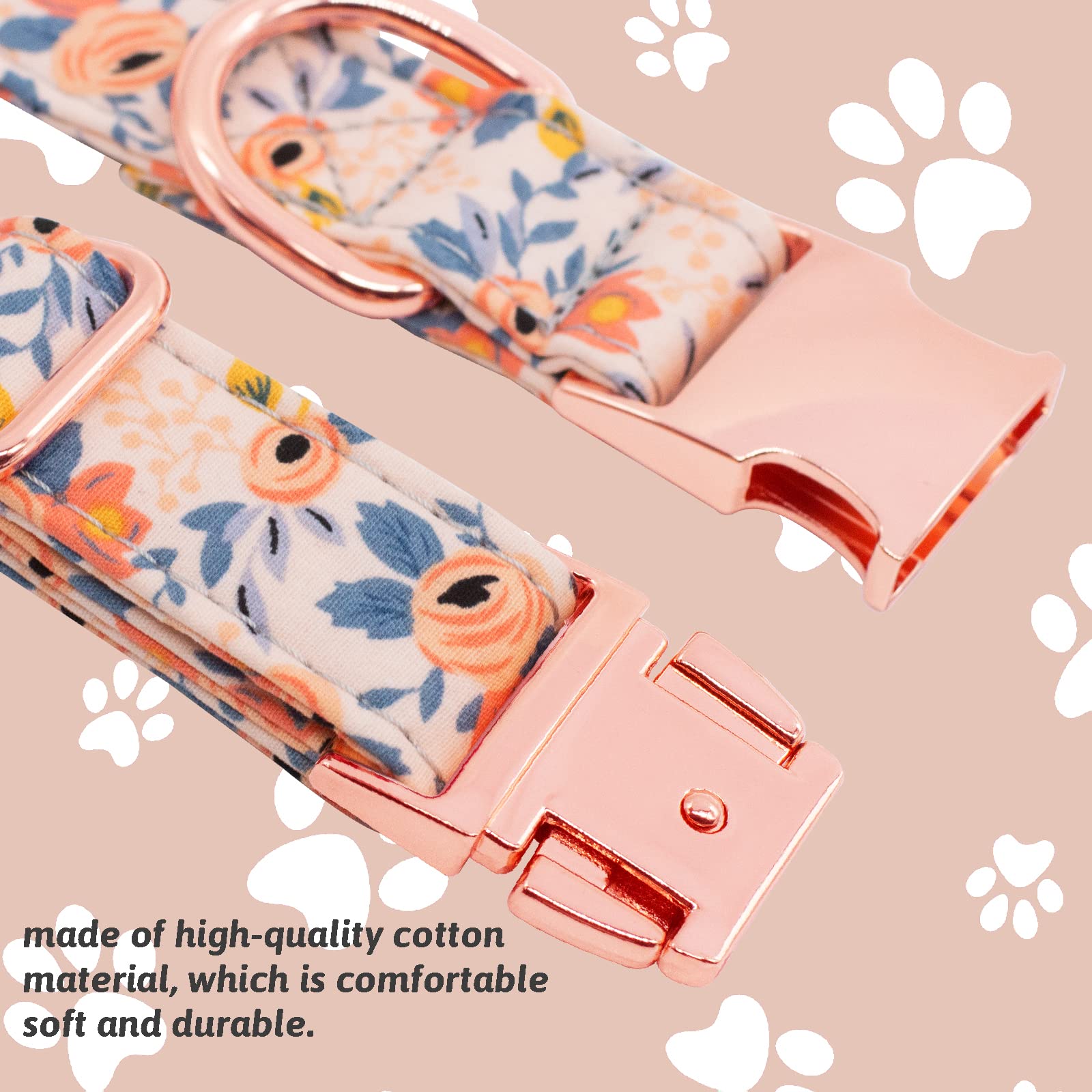 HSIGIO Dog Collar and Leash Set Girls Adjustable Puppy Collars with Floral Bow Tie for Small Medium Large Female Dogs, Orange Fl