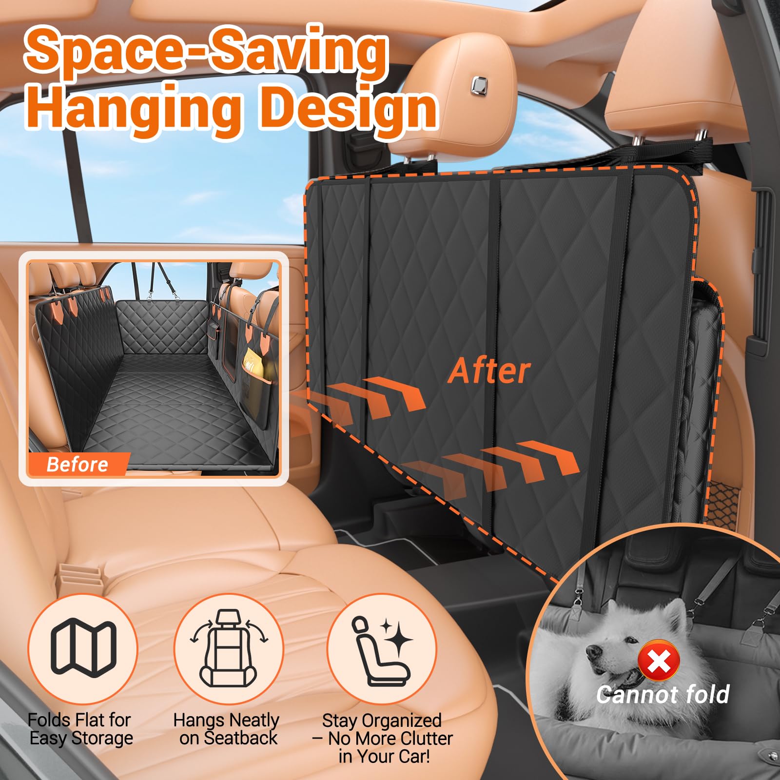 Ijvae Hard Bottom Car Seat Cover For Dogs,Waterproof Dog Seat Cover For Back Seat Extender,Scratch-Proof And Anti-Slip Car Dog H