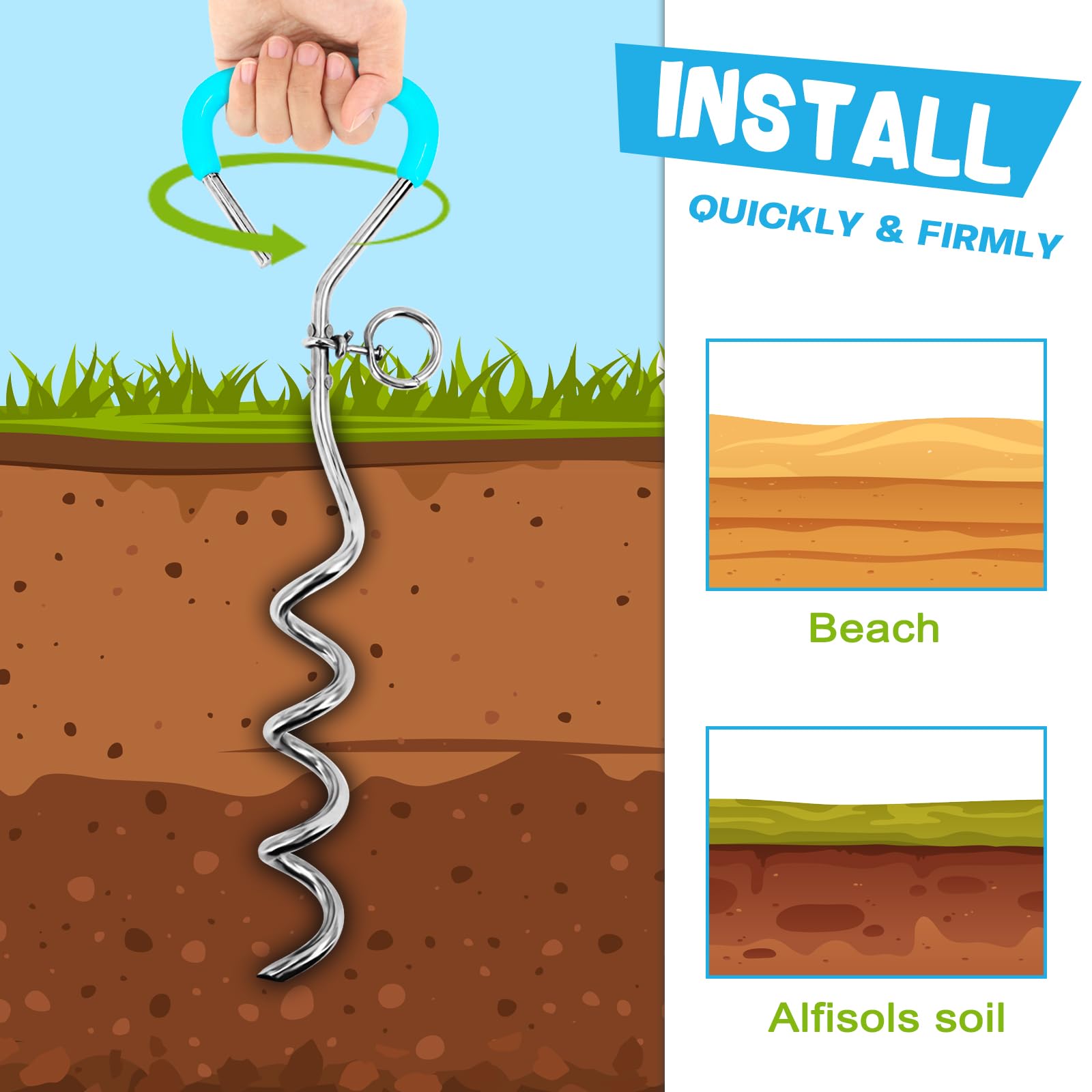 Supet Dog Tie Out Cable And Stake 32/16/10 Ft Outdoor, Yard And Camping, For Medium To Large Dogs Up To 125 Lbs, 16' Stake, 32/16/10 Ft Cable With Durable Spring And Metal Hooks For Outdoor