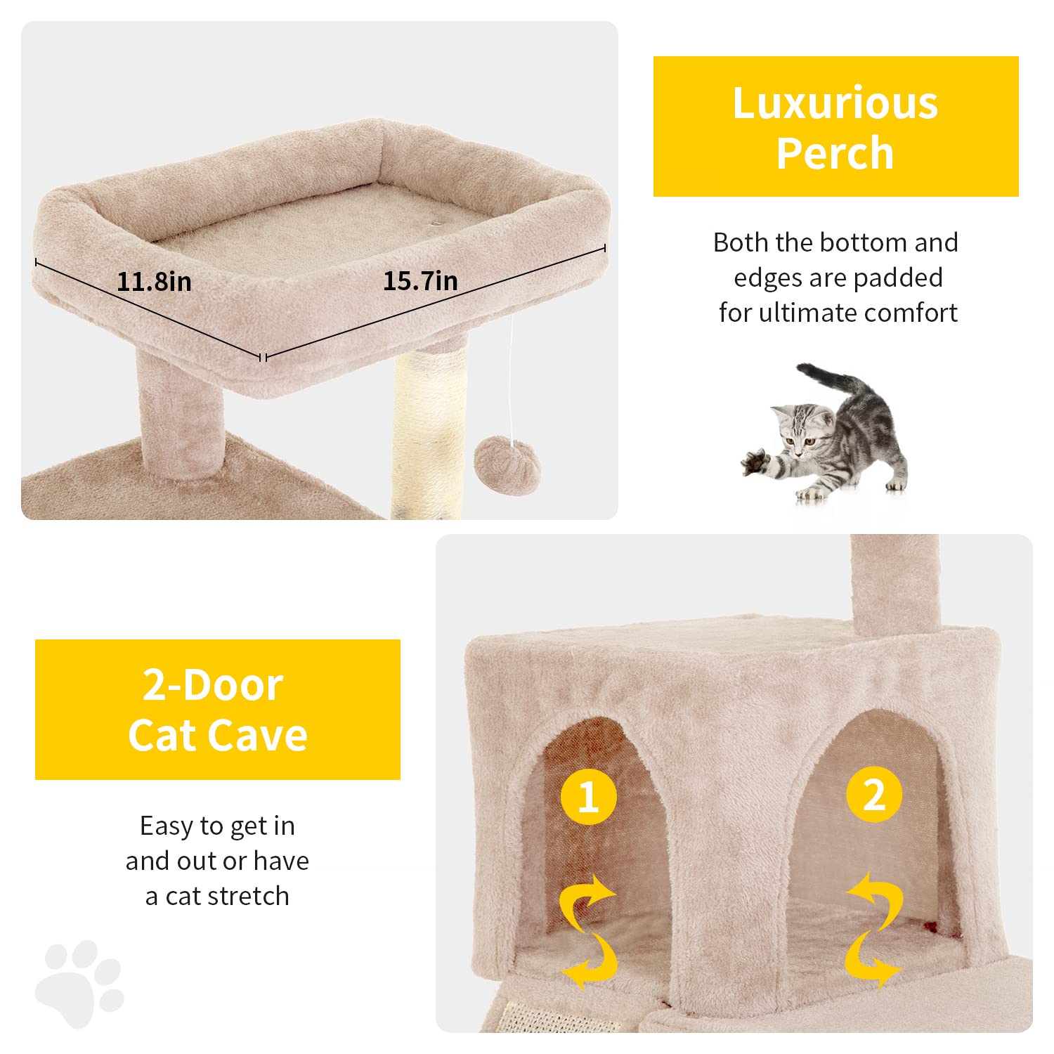 Bestpet 36 Inches Cat Tree For Indoor Cats Cat Tower With Scratching Posts Multi-Level Cat Furniture Condo With Ramp, Perch Spac