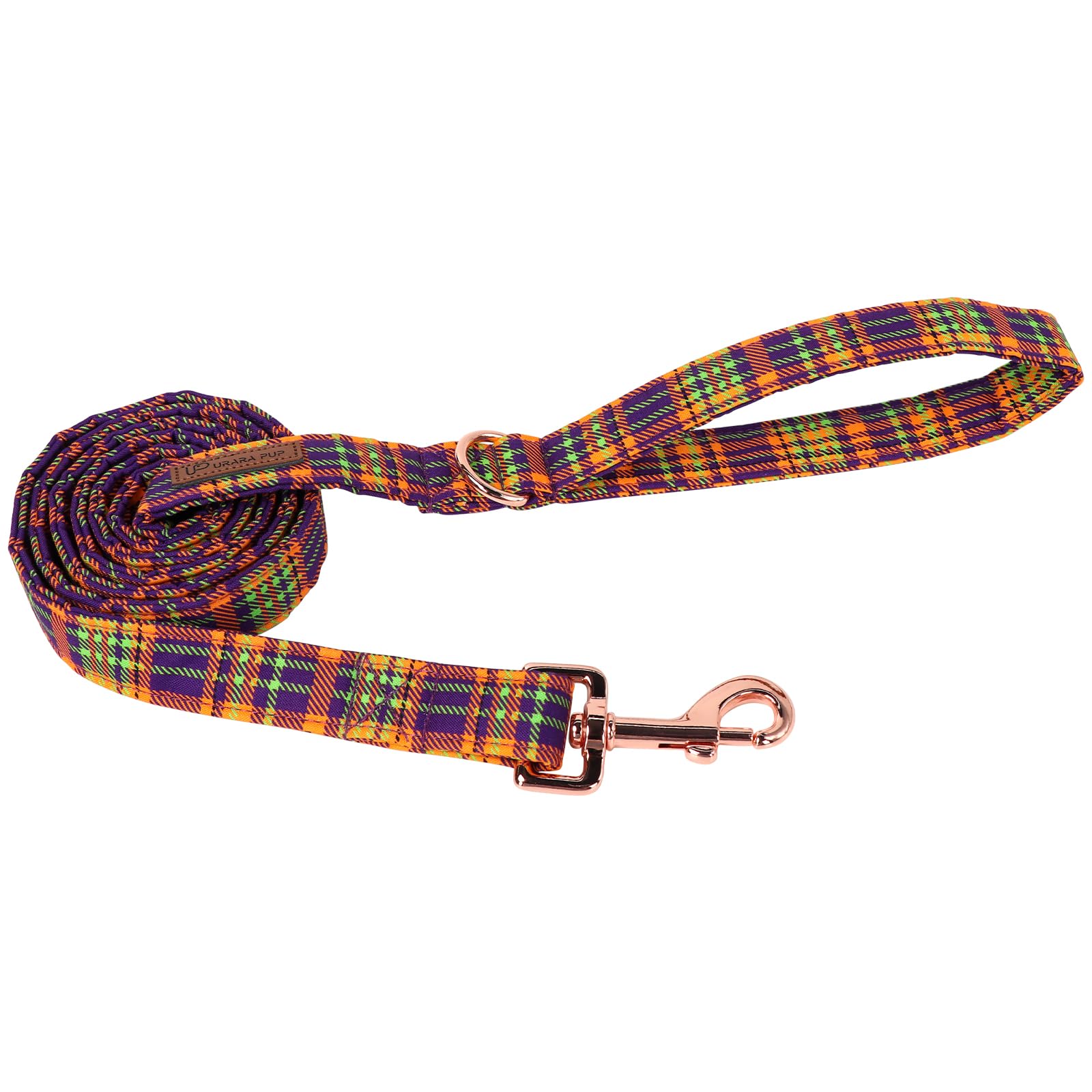 Up Urara Pup Dog Leash Match Collar, Sturdy Durable Cotton Halloween Or Fall, Plaid Dog Training Leash For Small Medium Large Pe
