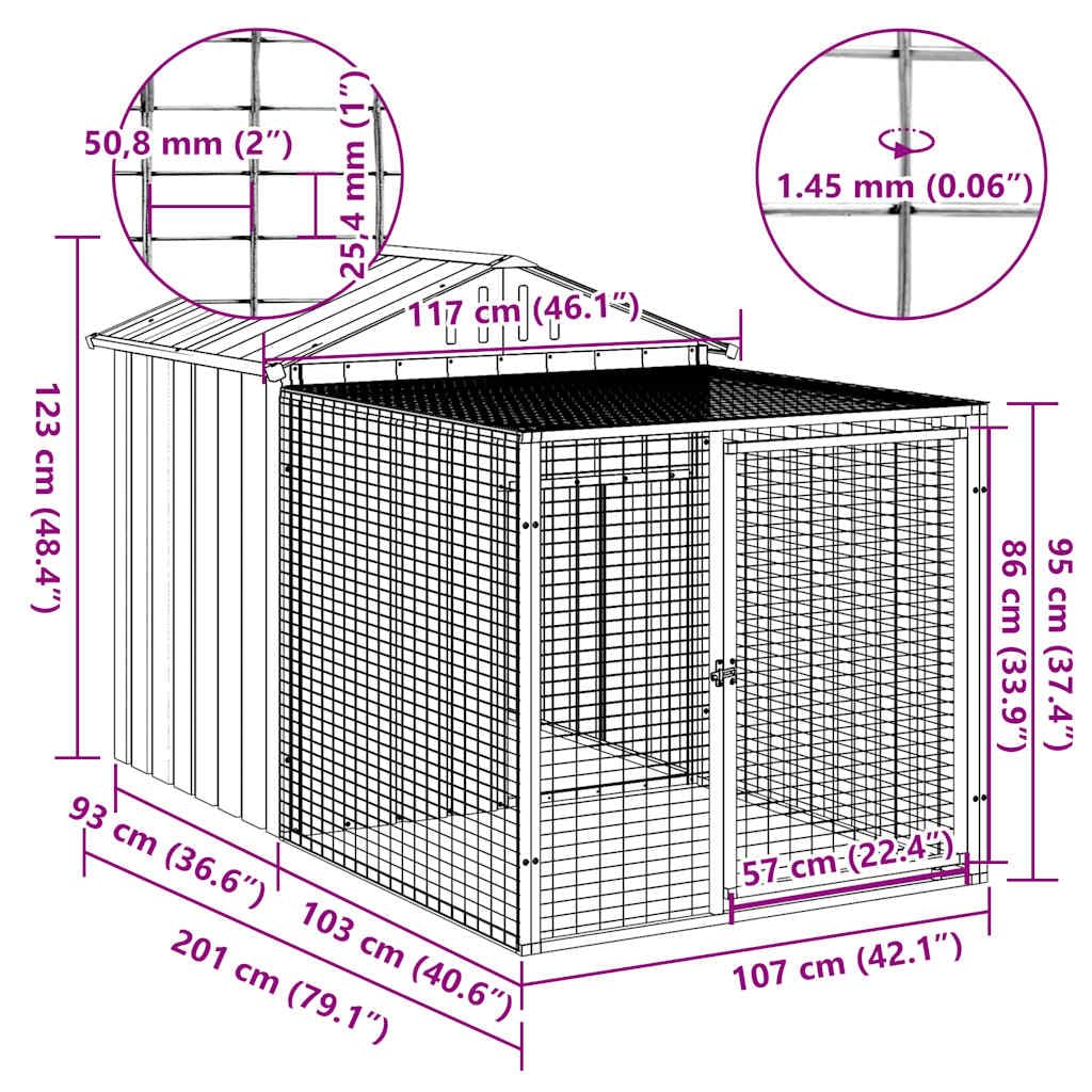 vidaXL Chicken Cage with Corral Galvanized Steel Grey 117x1220x123 cm, 3189073