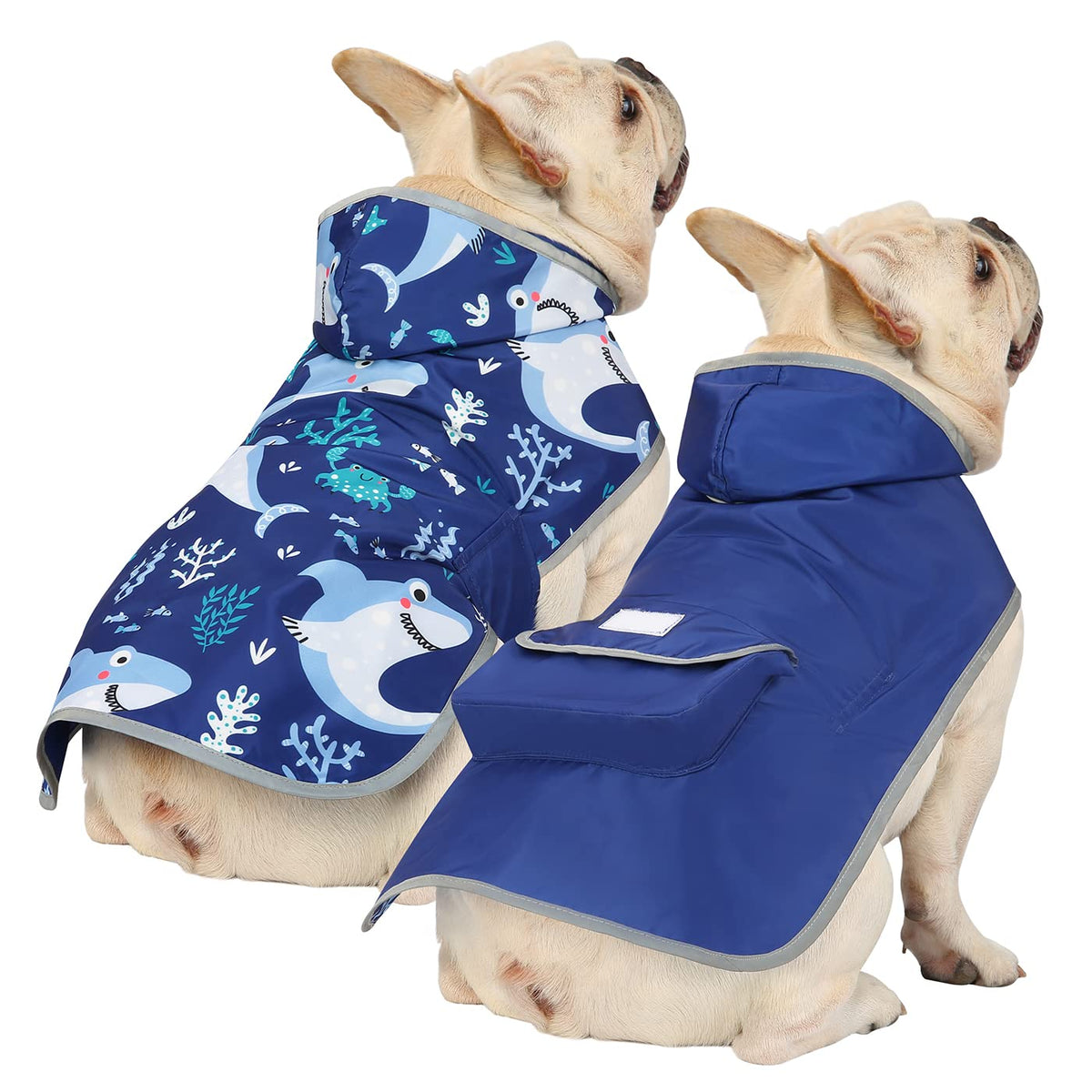 Hde Reversible Dog Raincoat Hooded Slicker Poncho Rain Coat Jacket For Small Medium Large Dogs Sharks - S