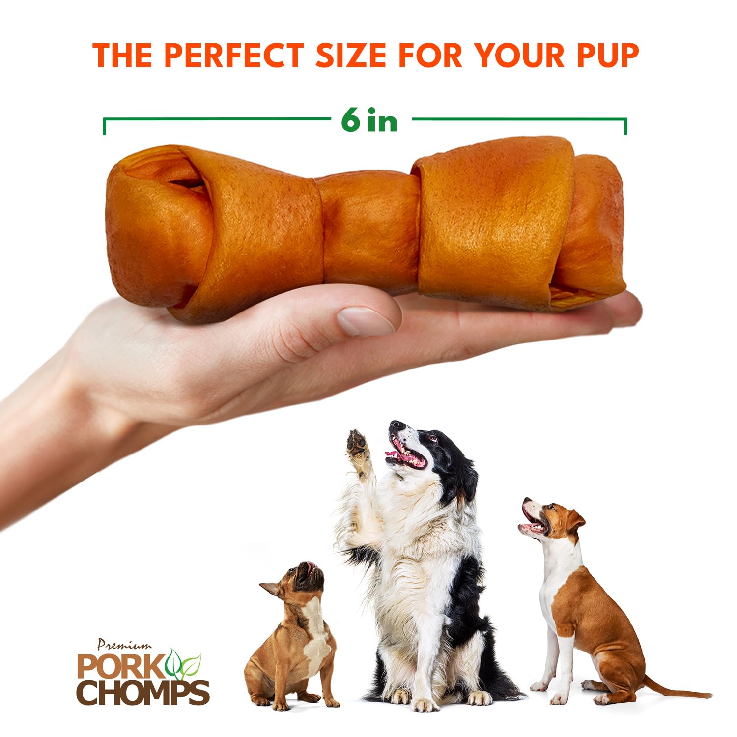 Pork Chomps Roasted Pork Skin Dog Chews, 6-inch Knots, 6 Count