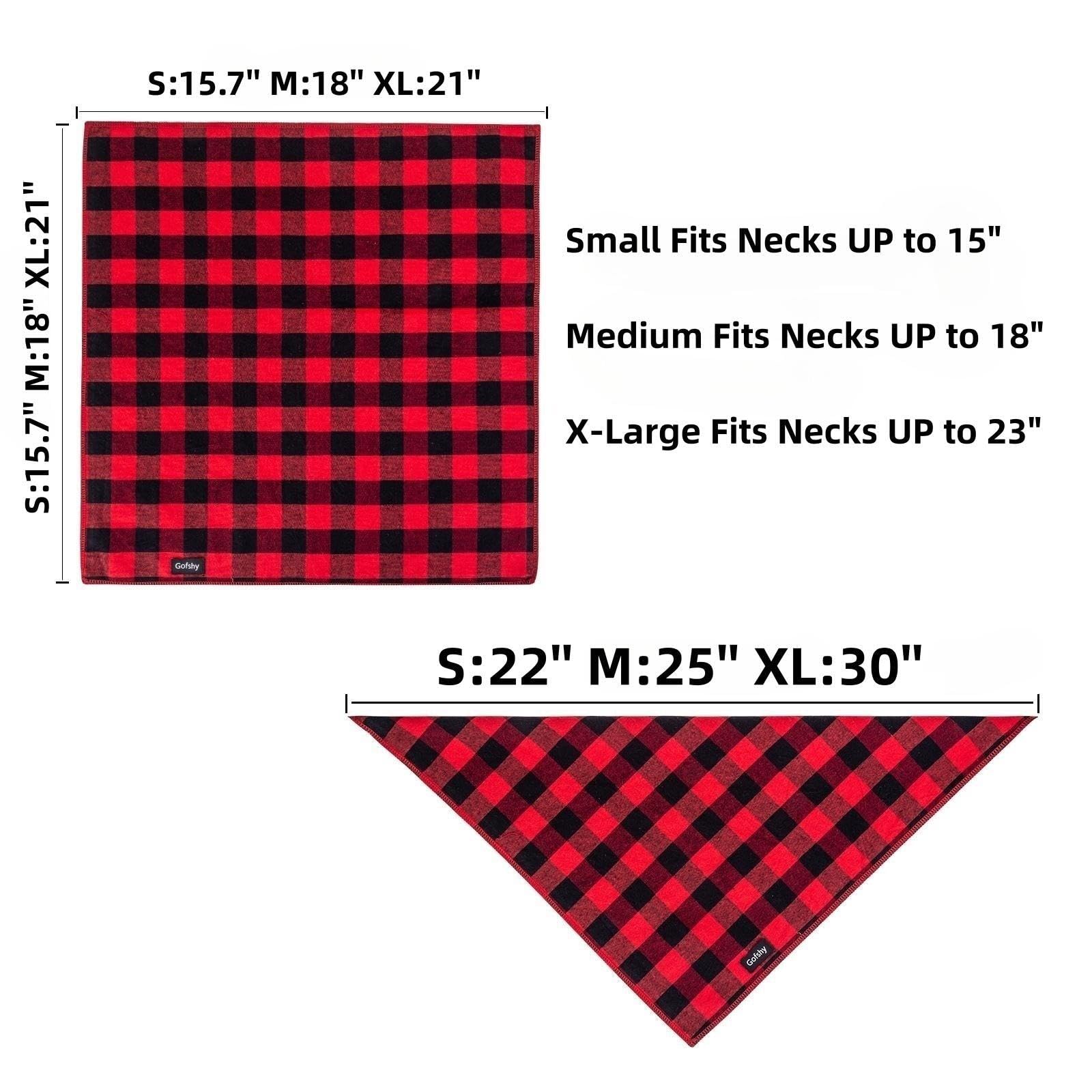 Gofshy Buffalo Plaid Dog Bandanas Fall Christmas X-Large 6PCS Dog Gifts Red Blue Green Orange Black Brown Dog Scarf Adjustable K