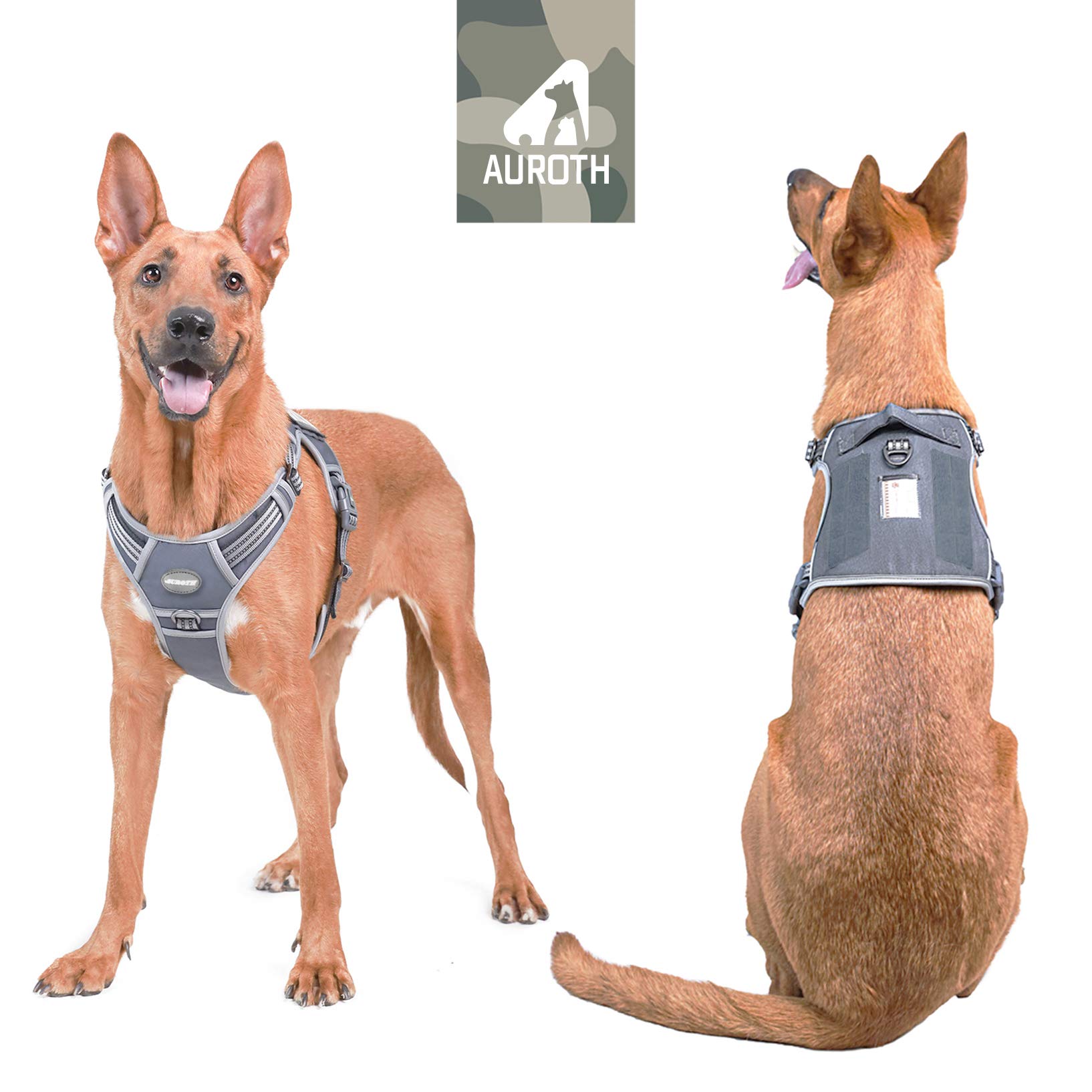 Auroth Tactical Dog Harness For Large Dogs No Pull Adjustable Pet Harness Reflective K9 Working Training Easy Control Pet Vest M