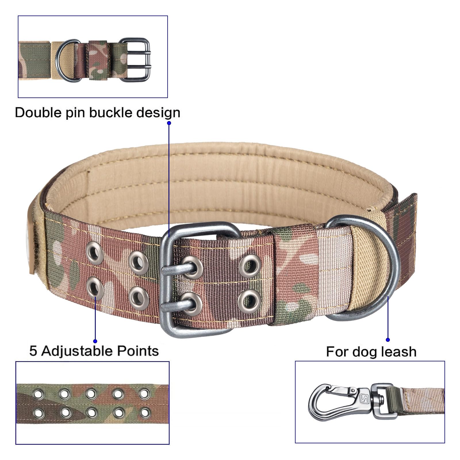 Excellent Elite Spanker 1.5' Width Military Dog Collar Adjustable Metal D Ring & Buckle Working Dog Collar For Medium Large Dogs(Mcp-Xl)